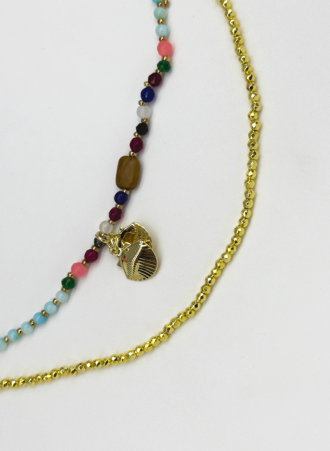 64056 Dubbellaagse Steen Kralen Ketting Met Koperen Ketting | Muticolour