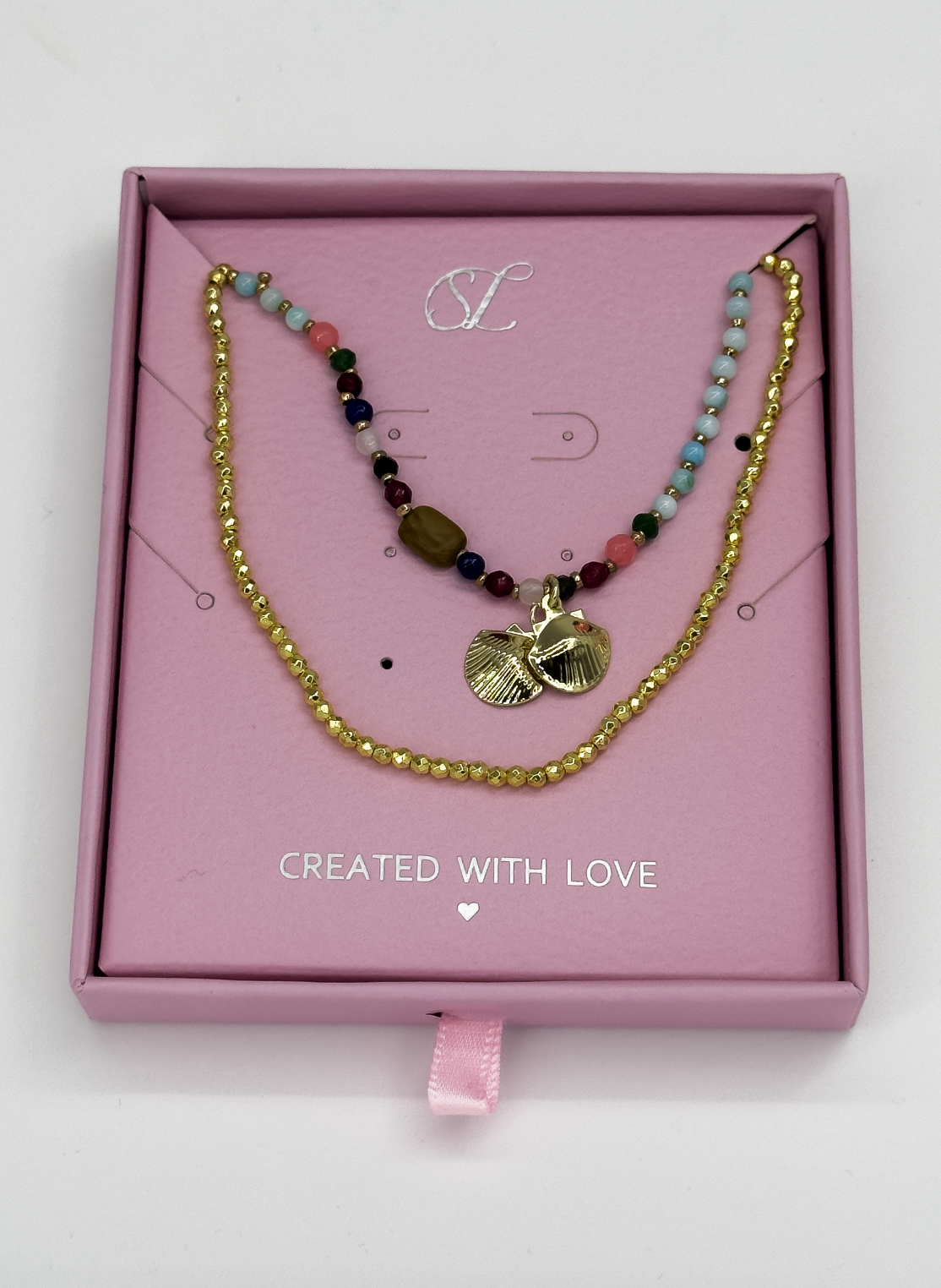 64056 Dubbellaagse Steen Kralen Ketting Met Koperen Ketting | Muticolour