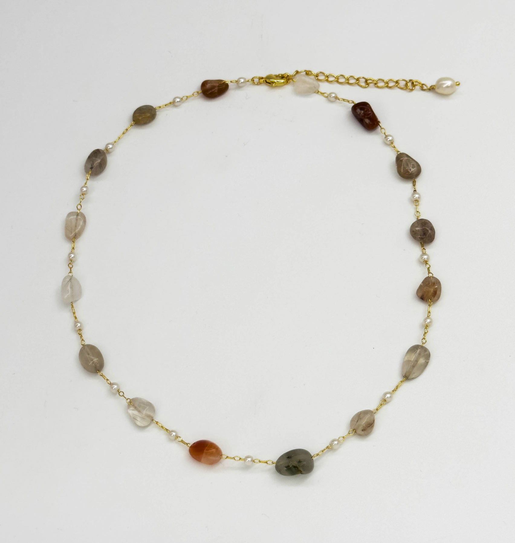 64057 Fijne Kwarts Steen Ketting Met Koperen Ketting | Muticolour