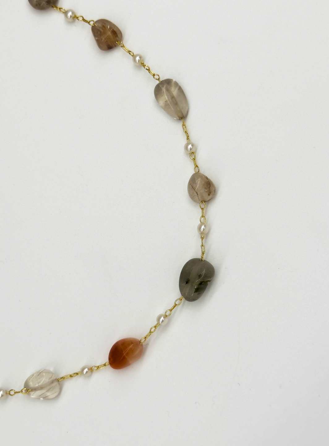 64057 Fijne Kwarts Steen Ketting Met Koperen Ketting | Muticolour