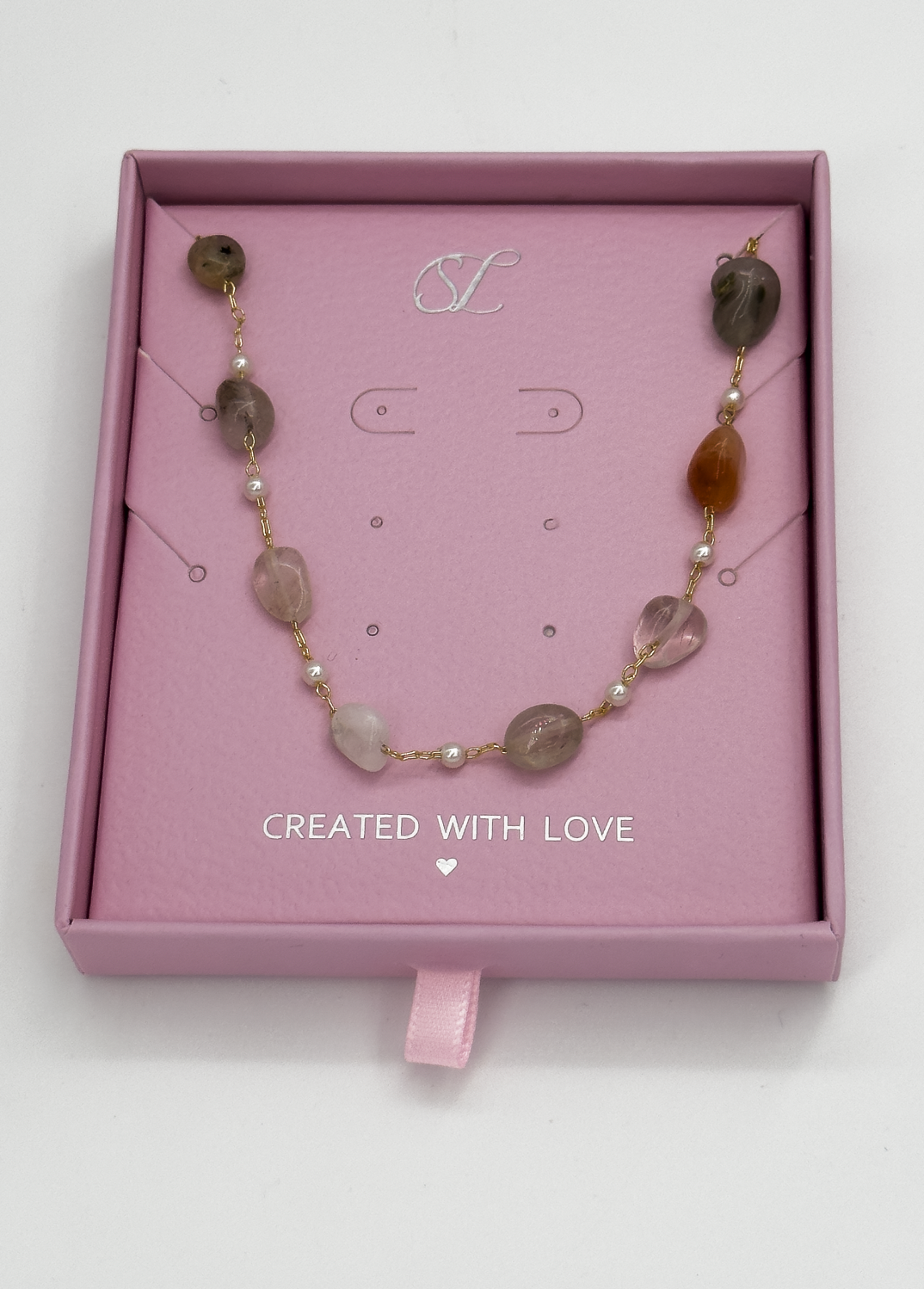 64057 Fijne Kwarts Steen Ketting Met Koperen Ketting | Muticolour