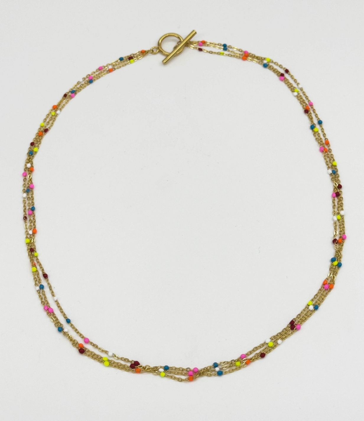 64063 Multilaagse Ketting Met Emaille Stenen | Muticolour