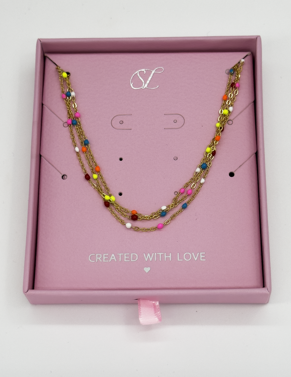 64063 Multilaagse Ketting Met Emaille Stenen | Muticolour