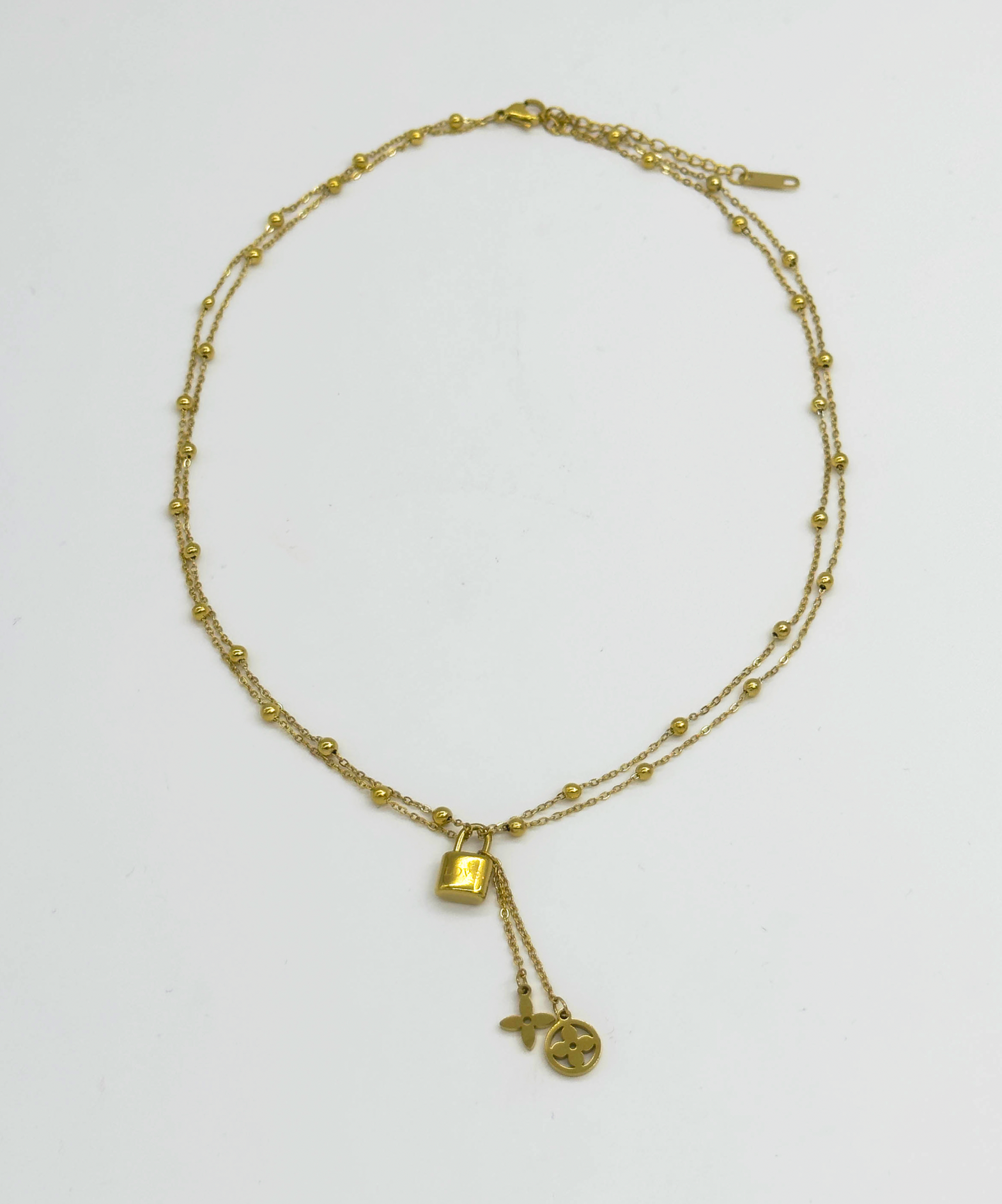 64065 Fijne Roestvrijstalen Ketting Met Dubbele Laagslotvormige Hanger | Gold