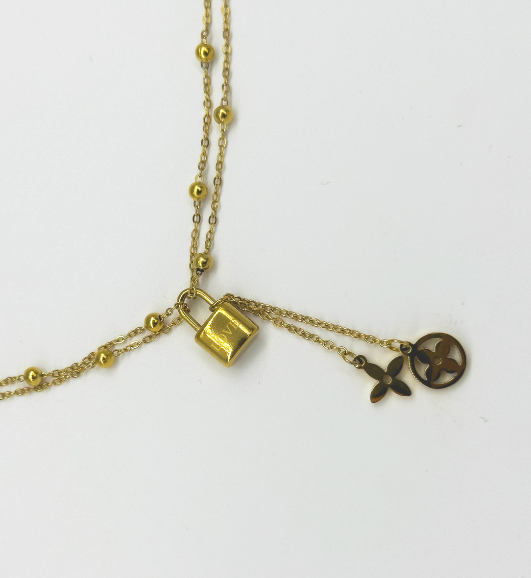 64065 Fijne Roestvrijstalen Ketting Met Dubbele Laagslotvormige Hanger | Gold