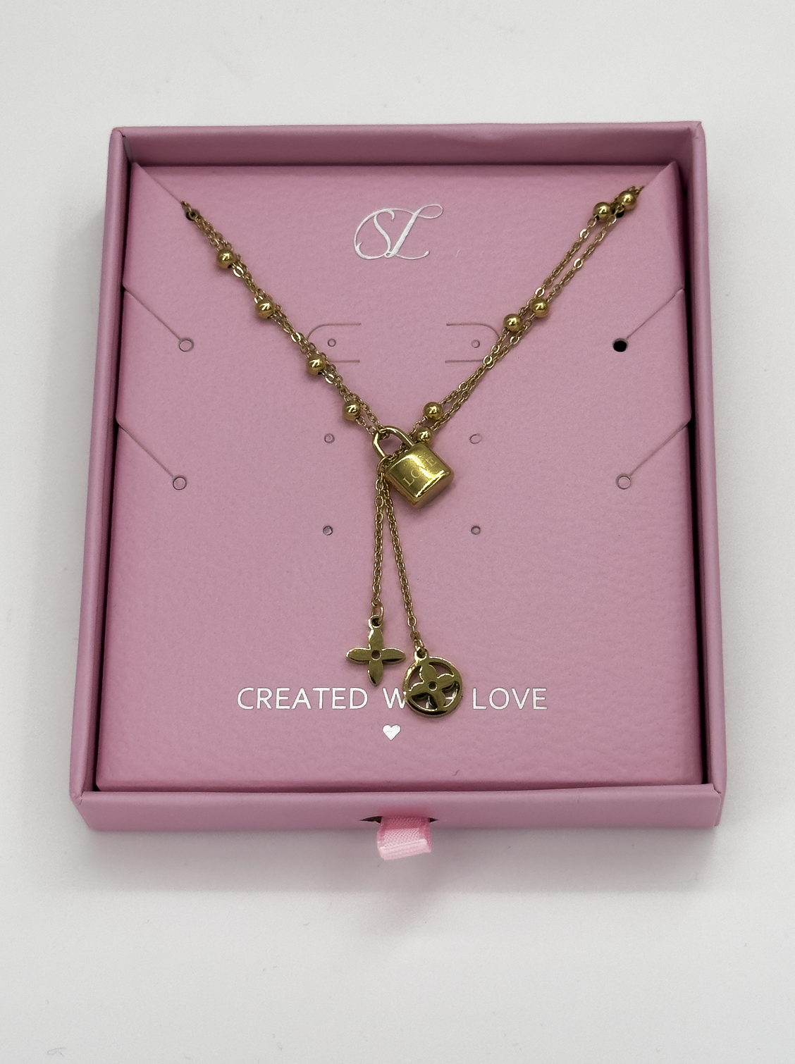 64065 Fijne Roestvrijstalen Ketting Met Dubbele Laagslotvormige Hanger | Gold