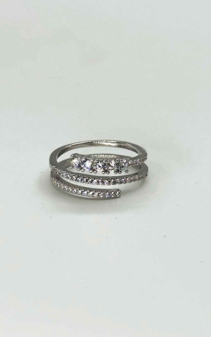 66002 Fijne En Ring Met Open Spiraalstructuurzirkonia Kristallen | Silver