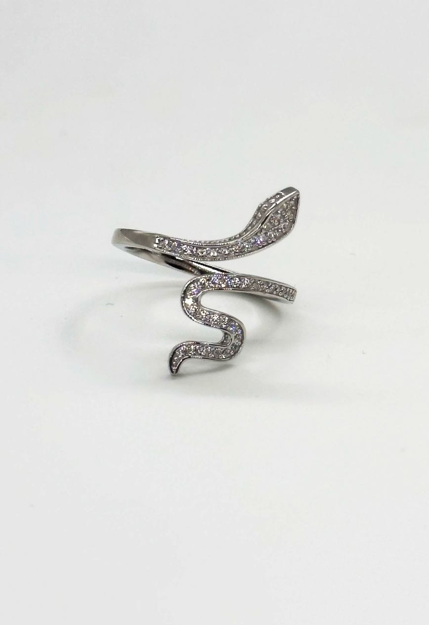 66005 En Slangenring Met Zirkonia Kristallen | Silver