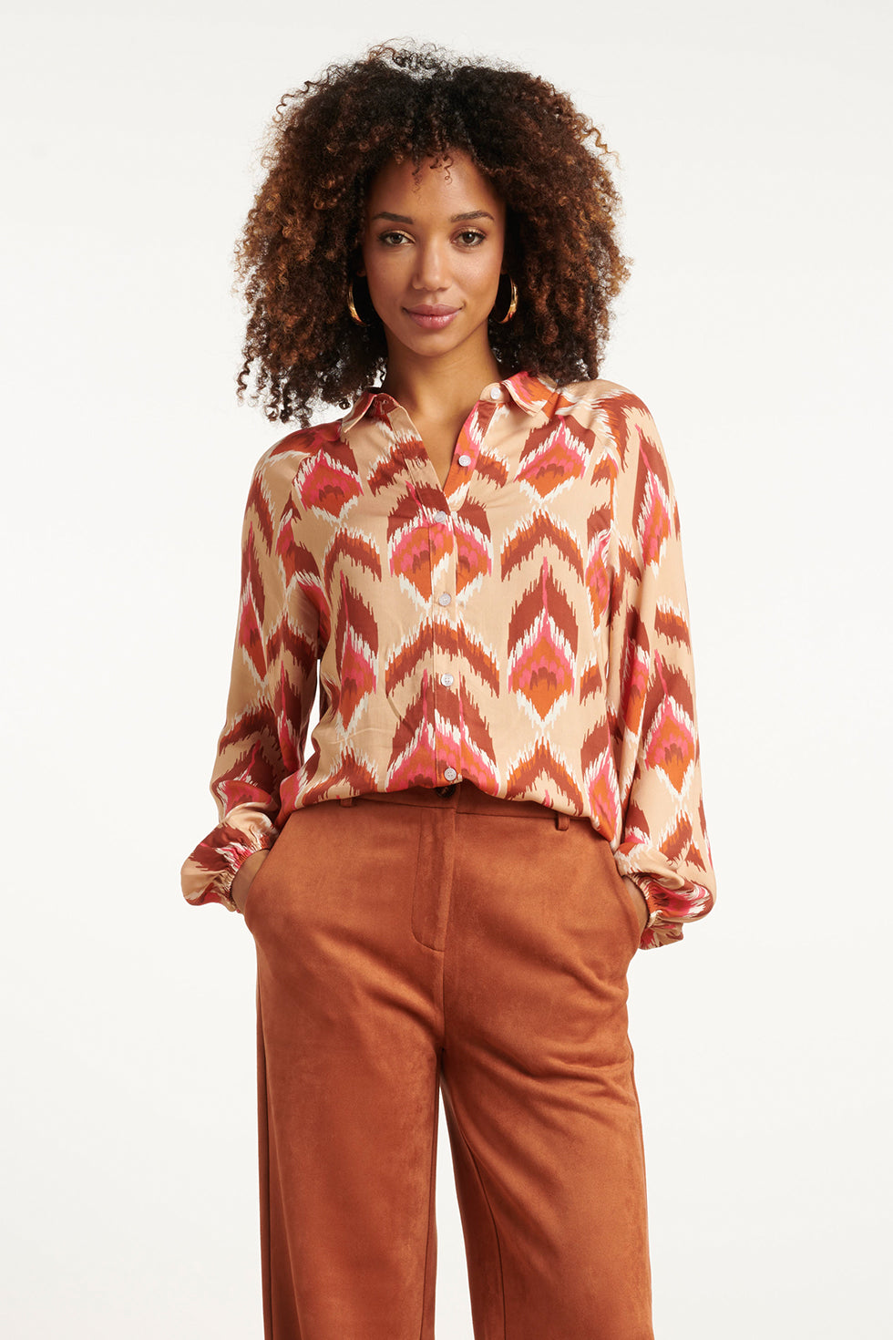 Aztec Print Blouse In Warmroze En Camel | Camel-Multicolour