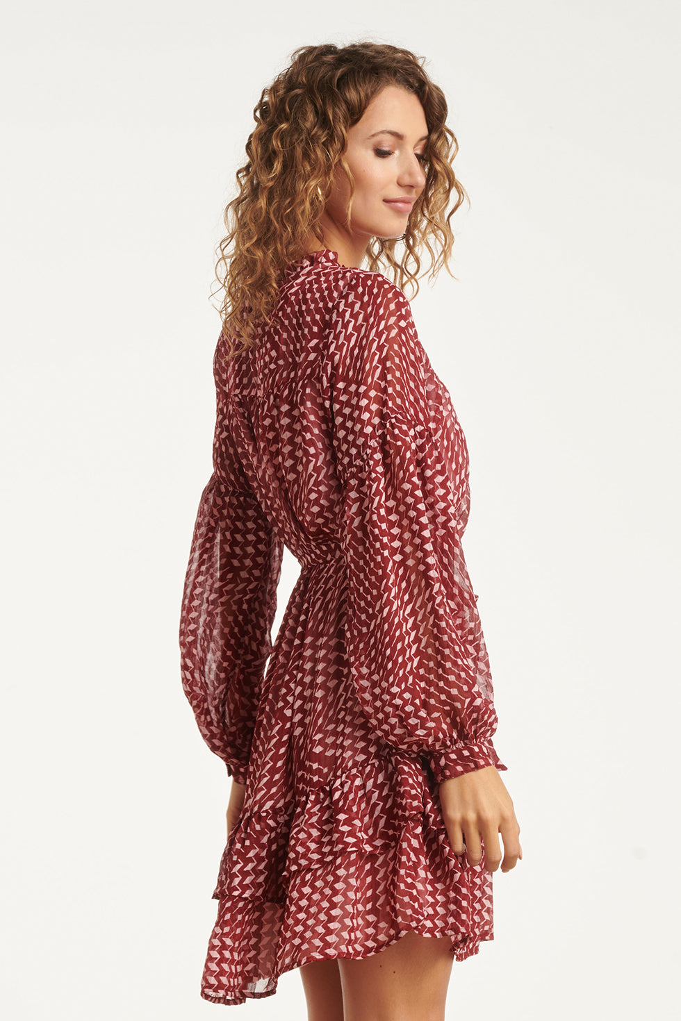 Bordeaux En Babyroze Geometrische Jurk | Bordeaux - Baby Pink