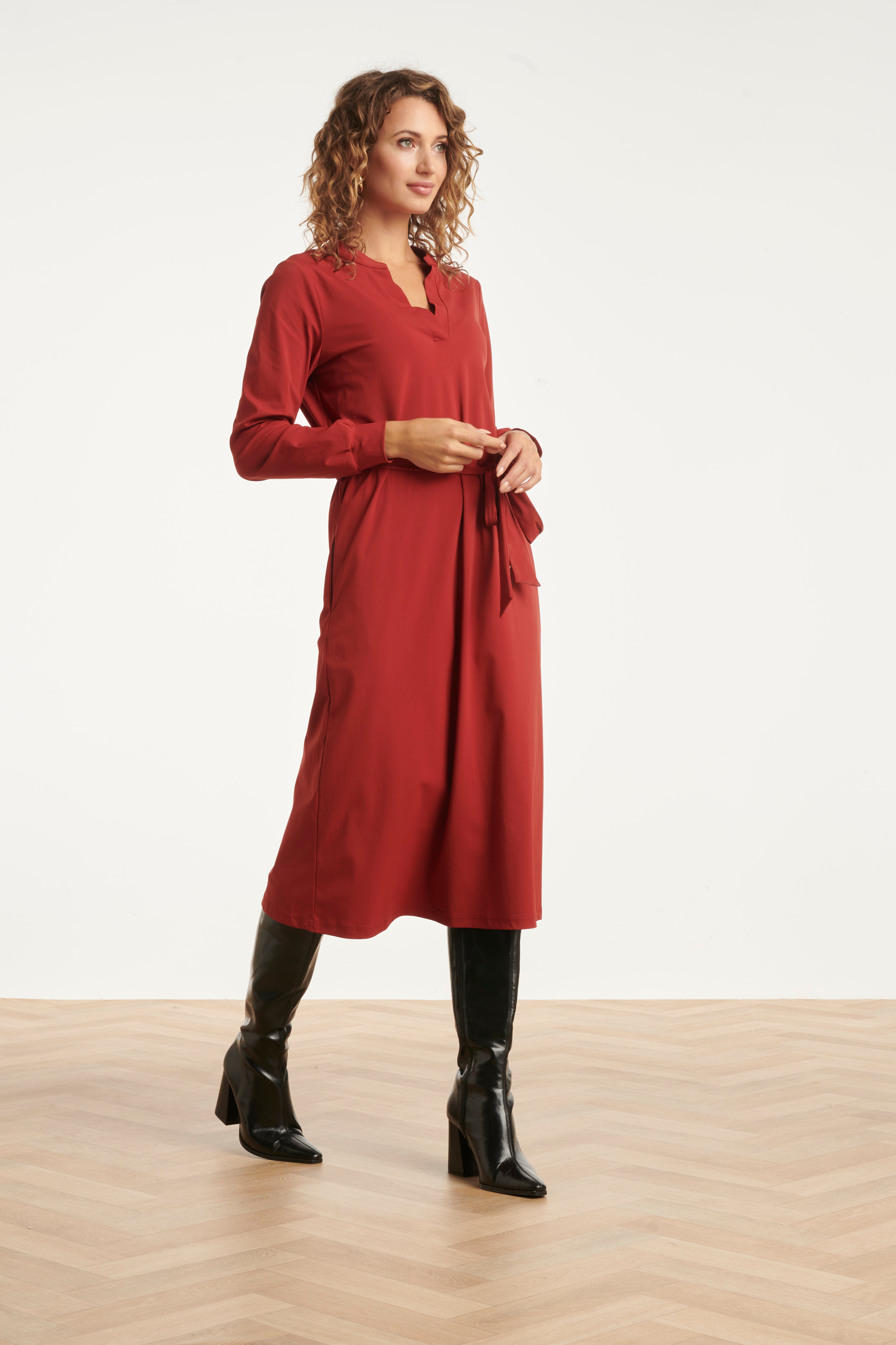 Damesarmygroene Travelkwaliteit Midi Jurk | Bordeaux