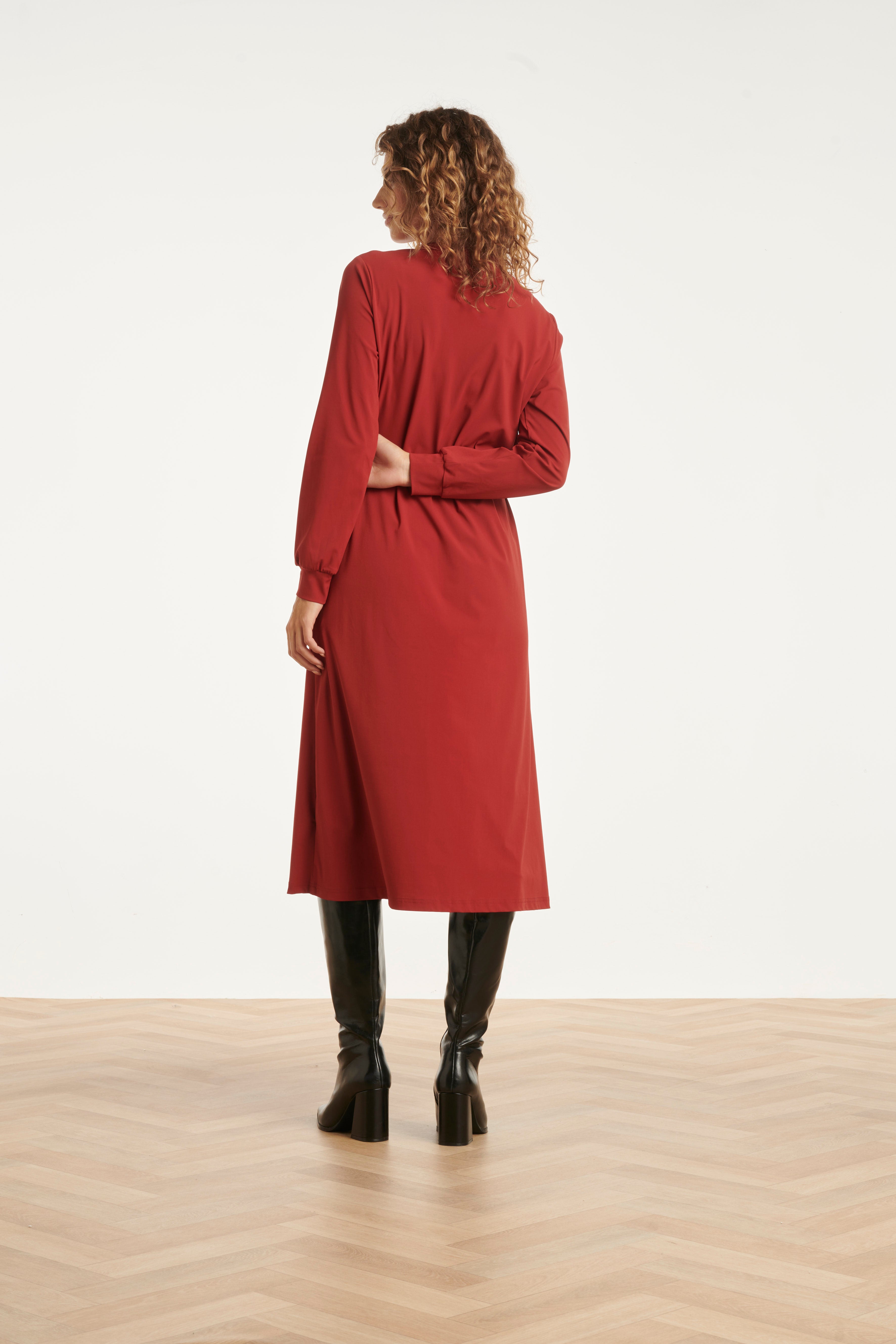Damesarmygroene Travelkwaliteit Midi Jurk | Bordeaux