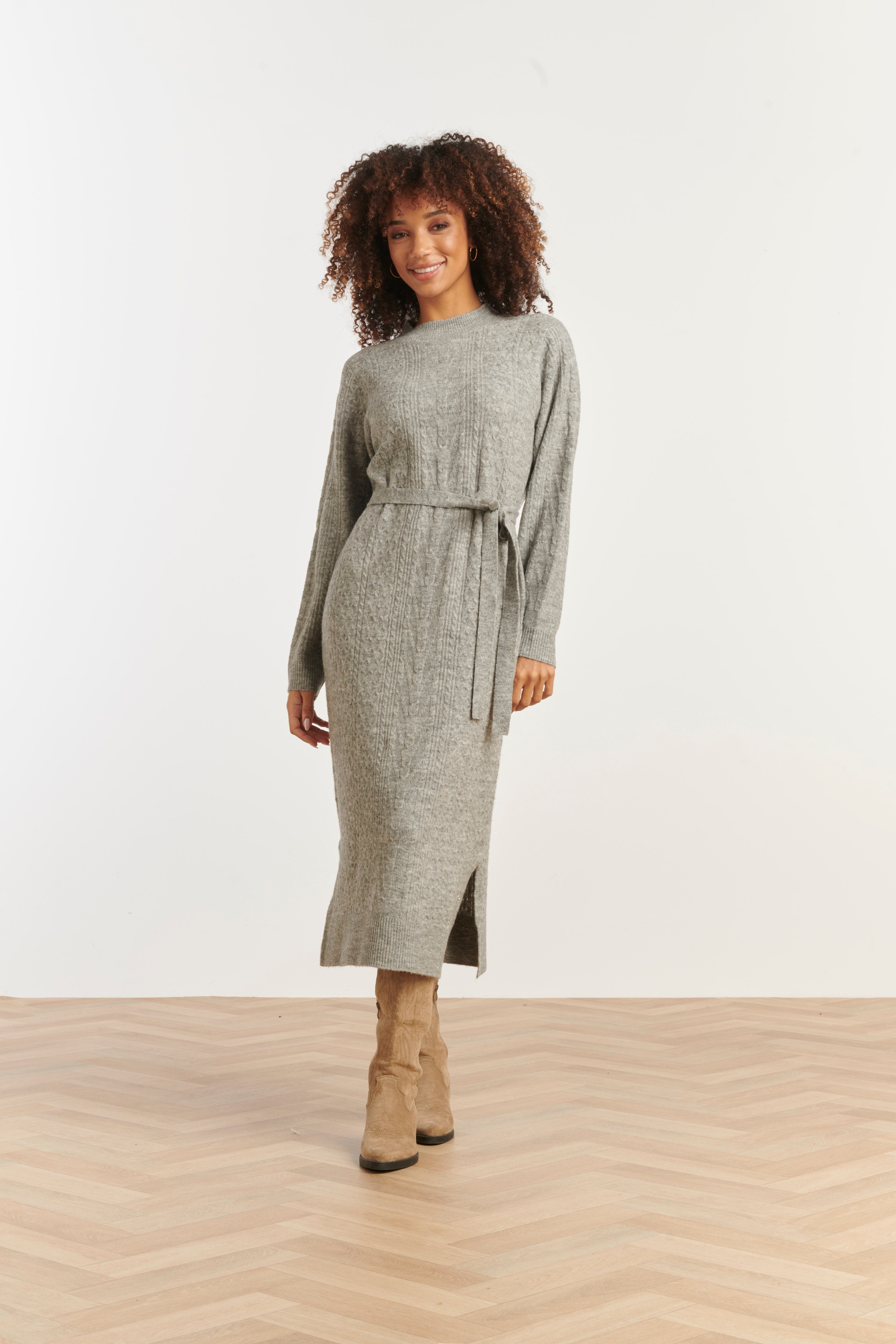 Smashed Lemon Damesgebreide Maxi Jurk | Grey