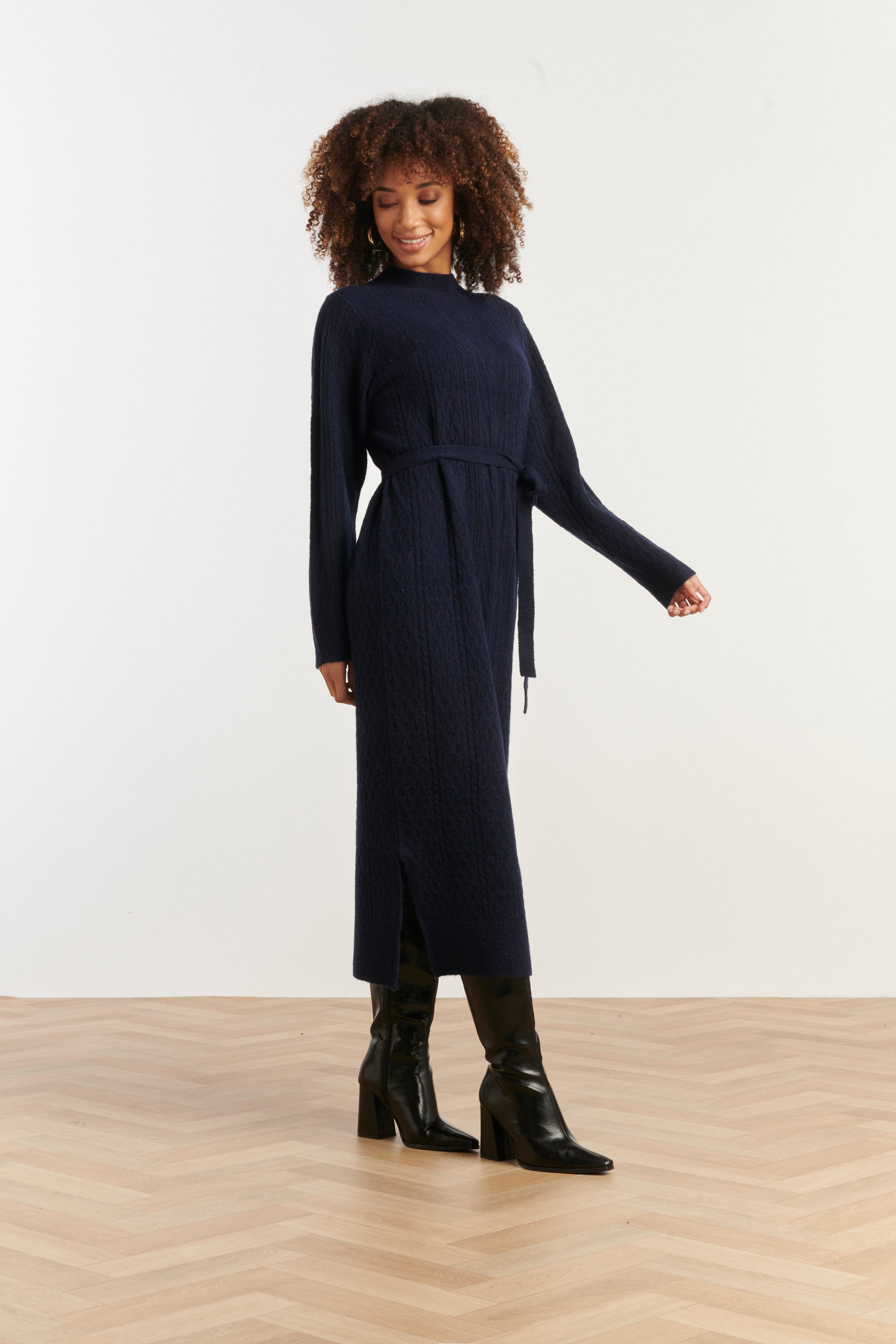 Damesgebreide Maxi Jurk | Navy