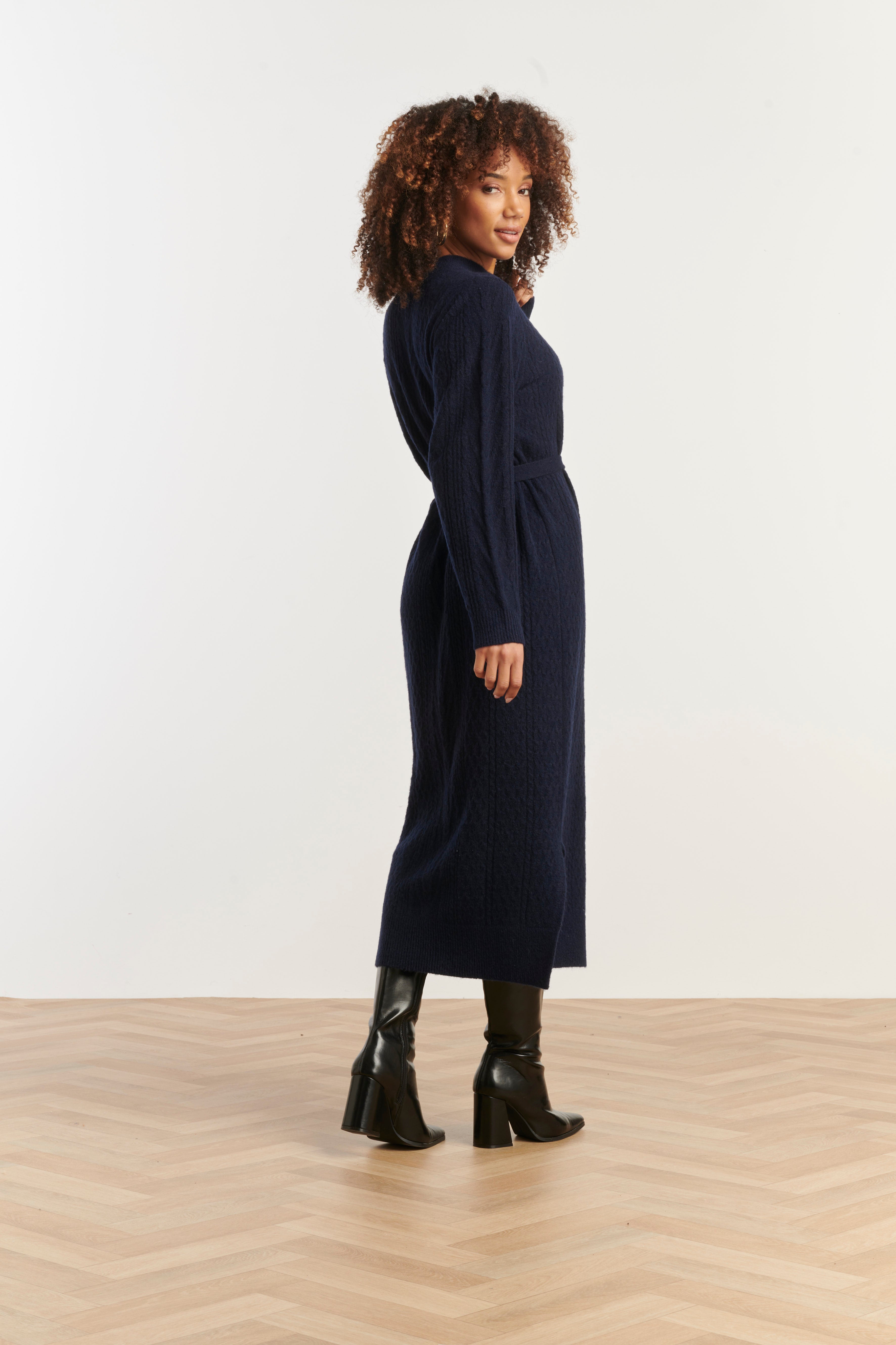 Damesgebreide Maxi Jurk | Navy