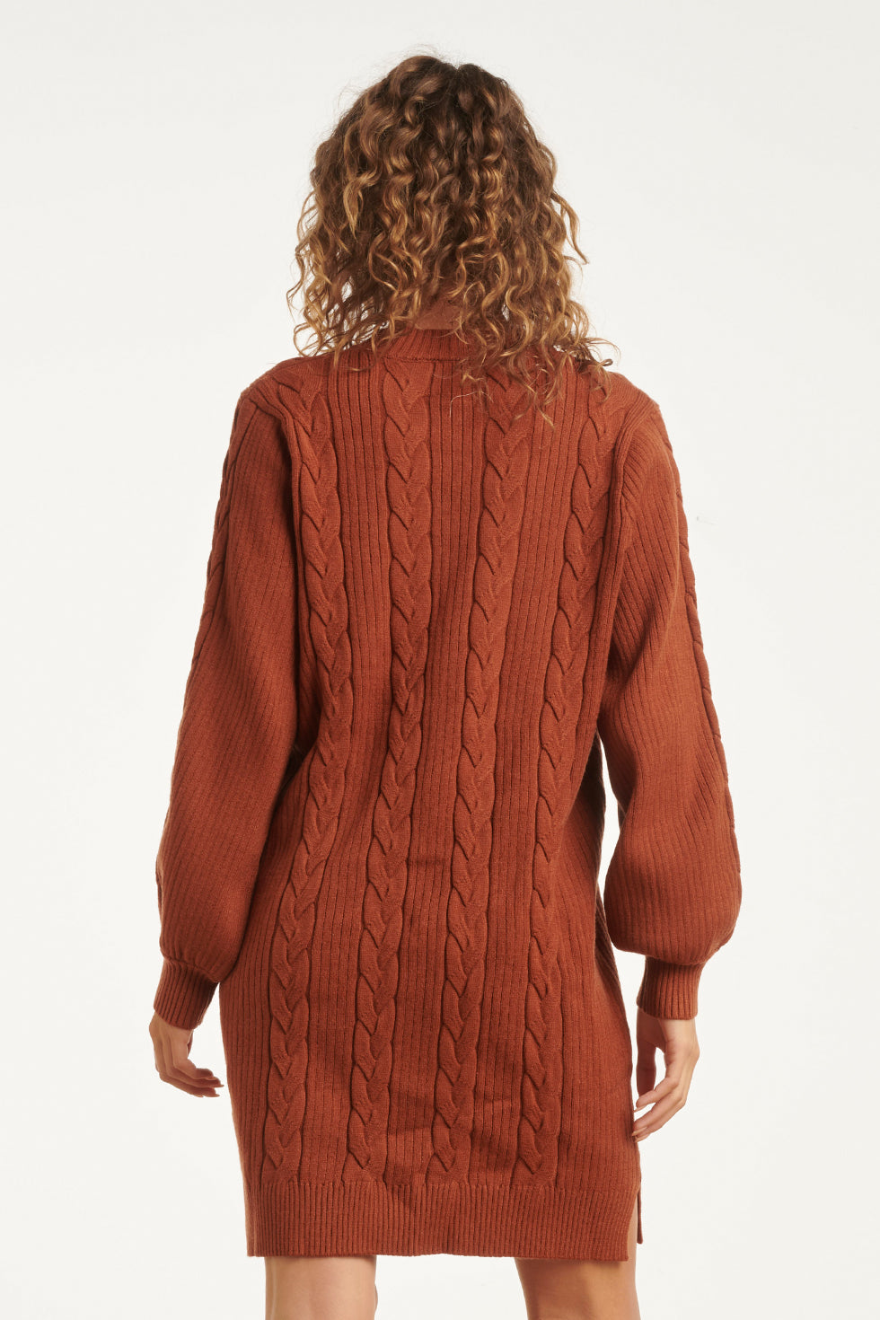 Damesgestructureerd Gebreide Jurk | Cognac