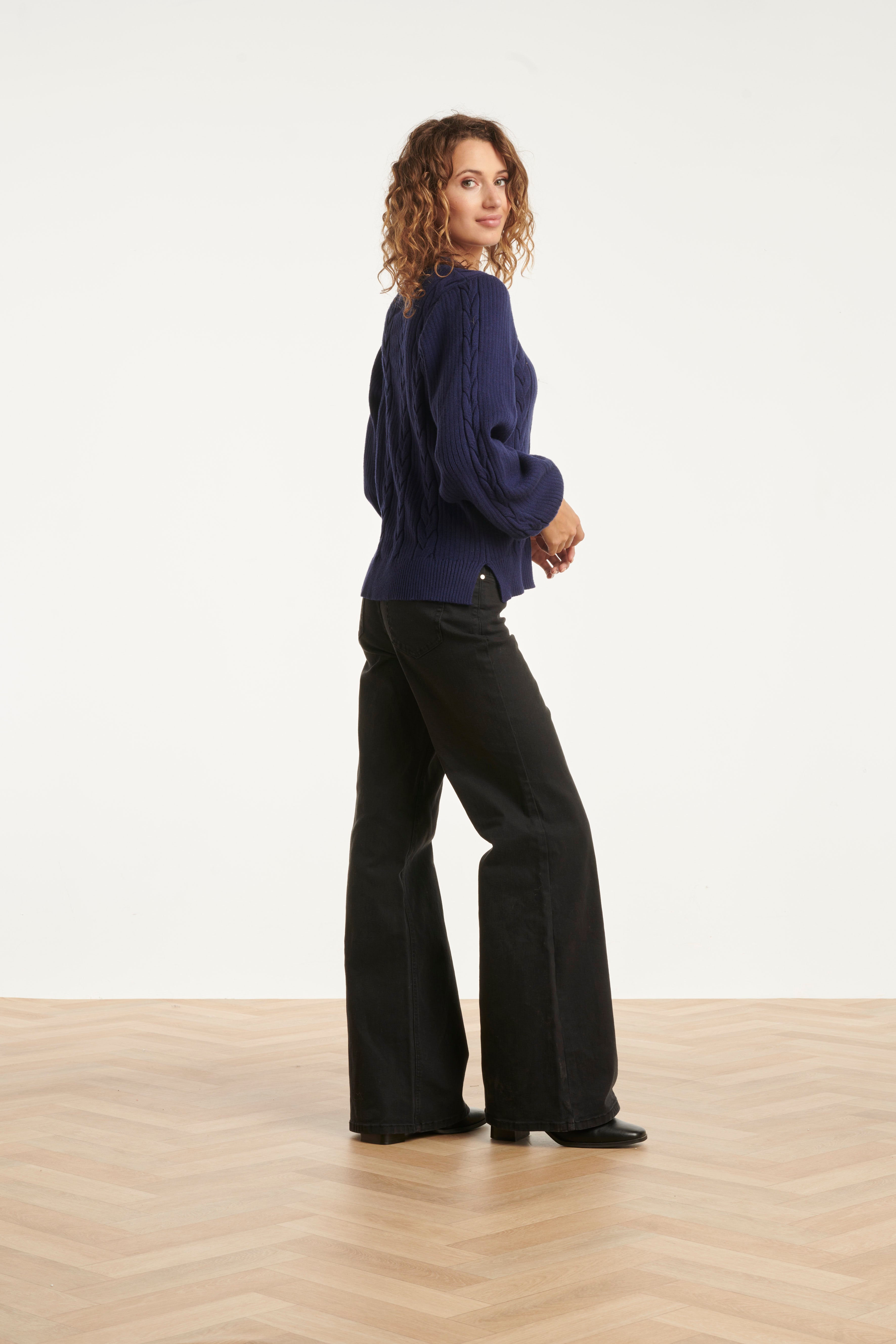 Damesgestructureerd Gebreide Trui | Navy