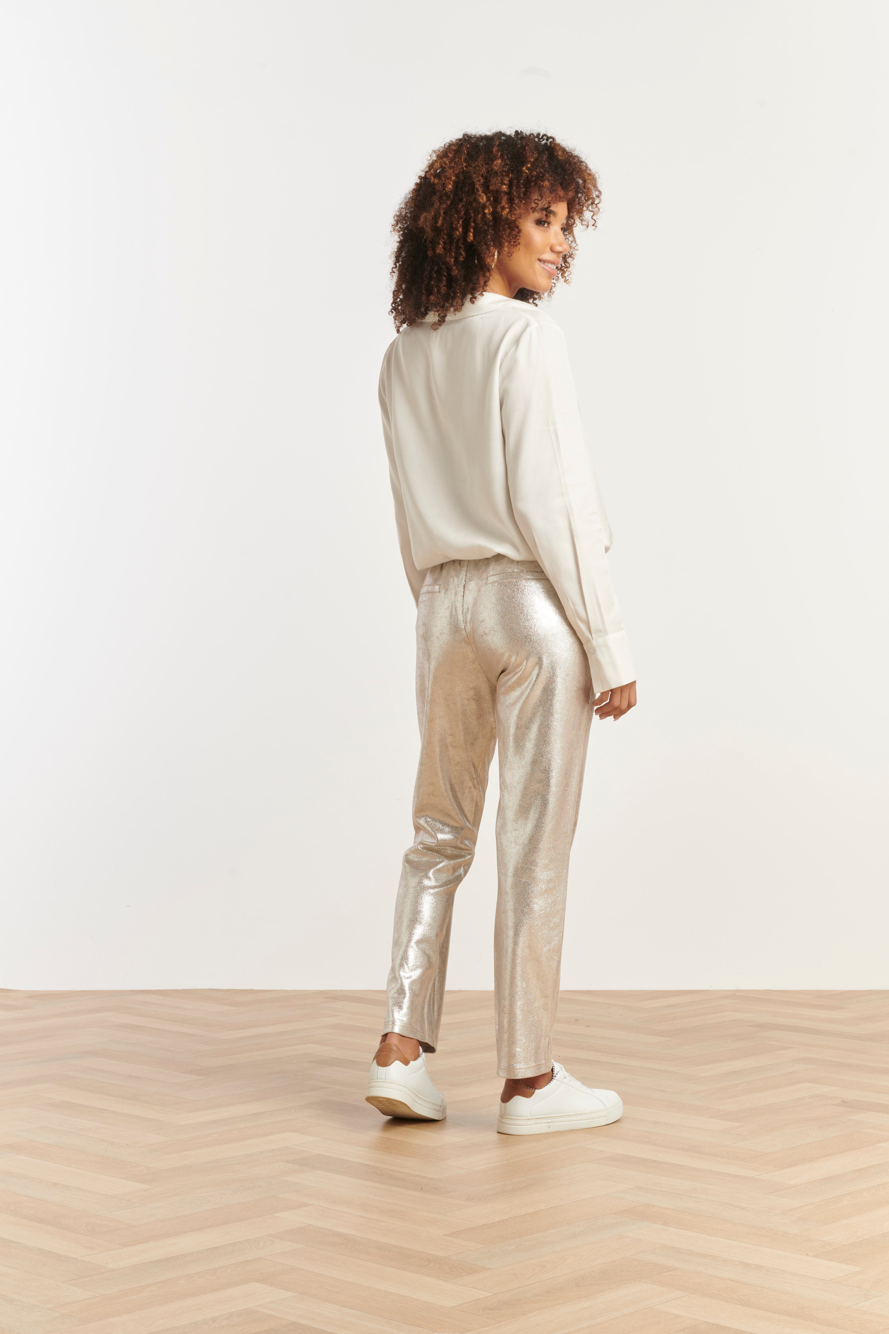 Damesglanzende Metallic Broek | Silver