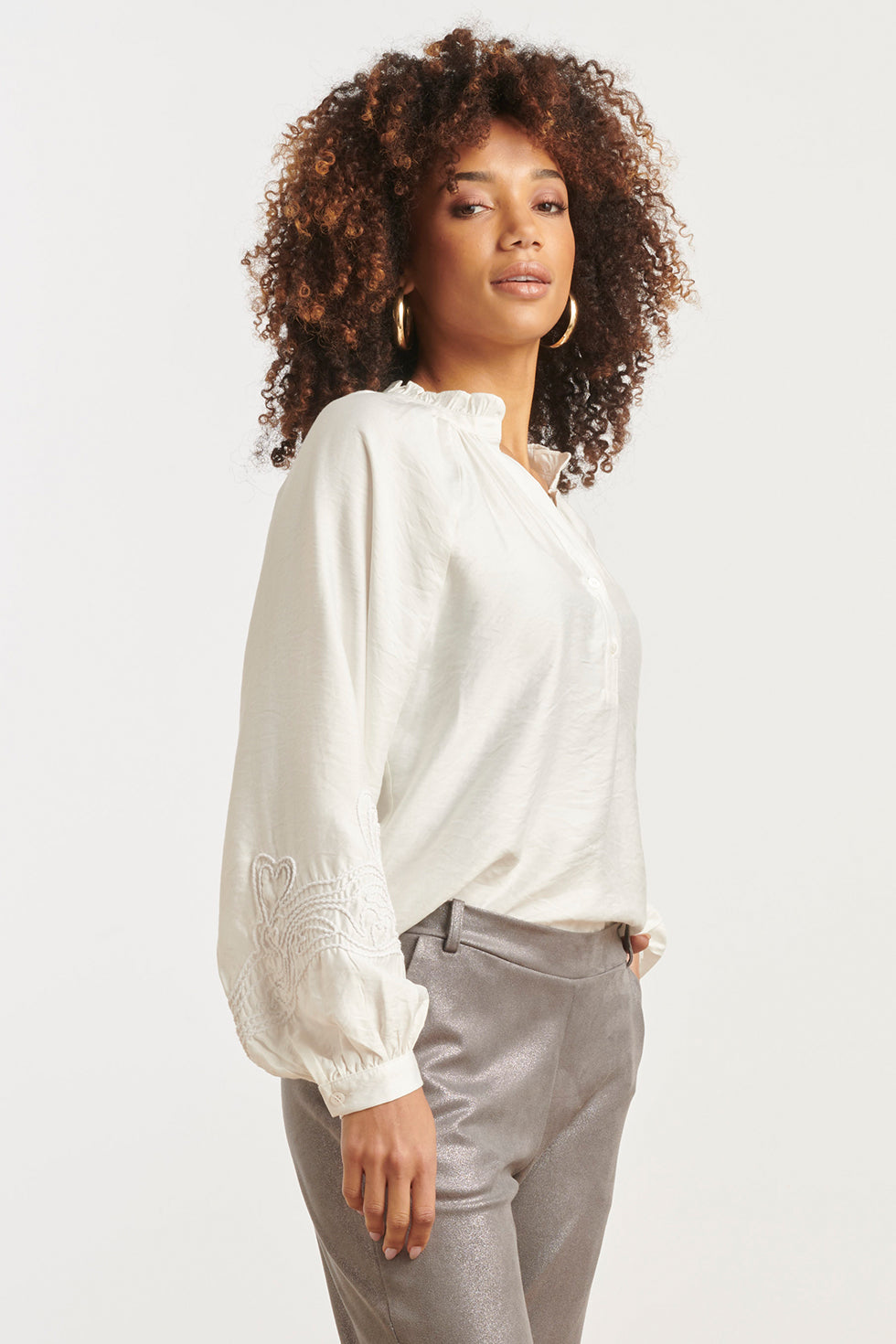 Damestop Met Lange Mouwen Hartborduursel | White