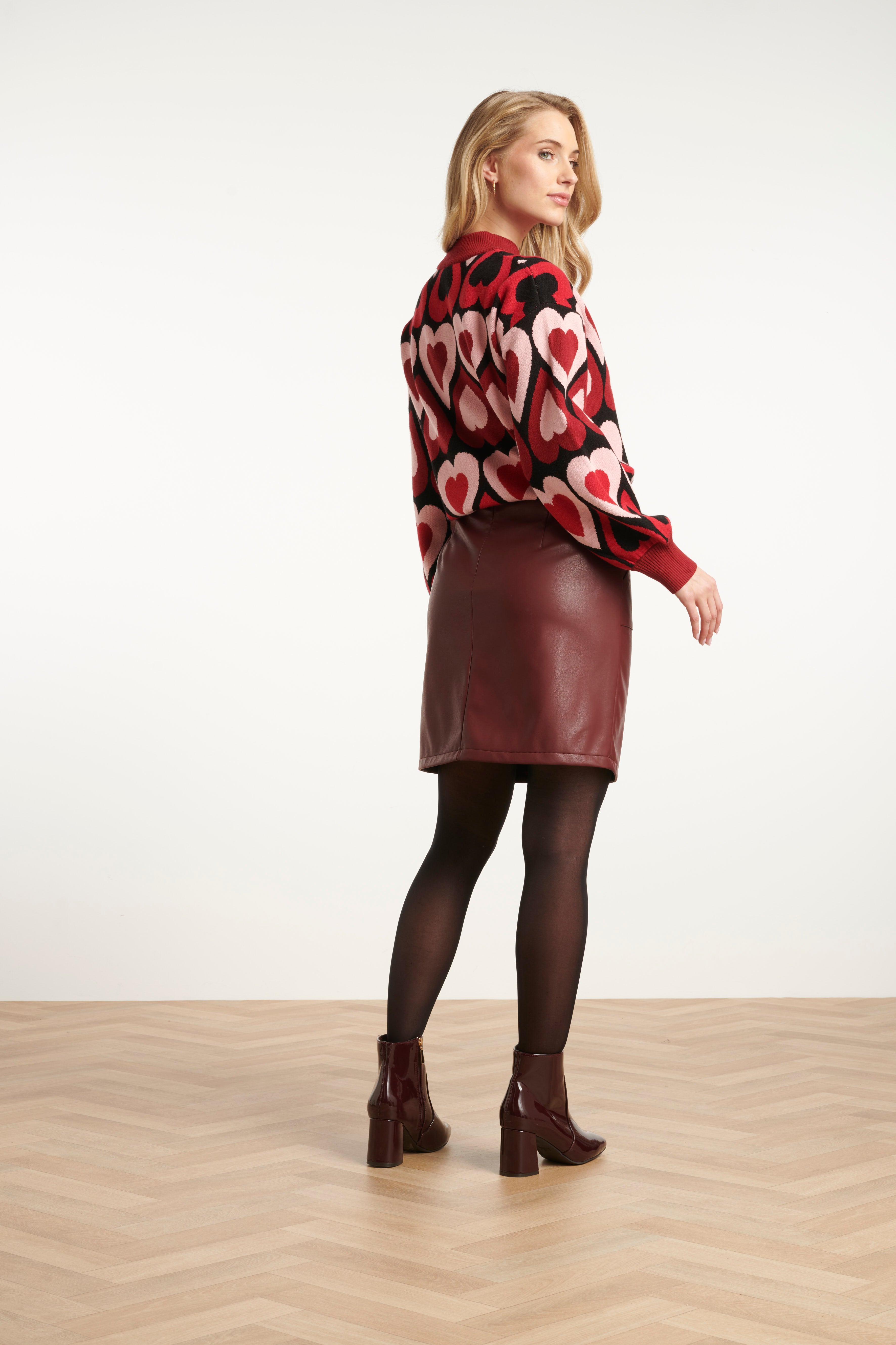 Gebreide Haartjes Knit Top in Rood en Bordeaux | Bordeaux-Multicolour