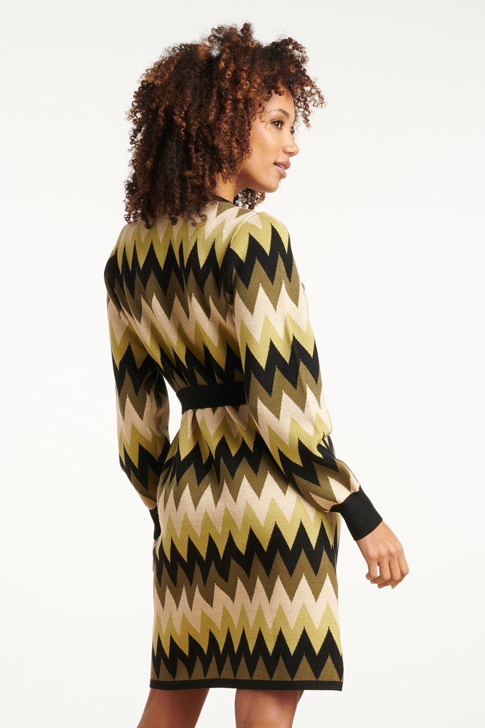 Gebreide Zigzag Jurk Army En Zand | Army-Sand