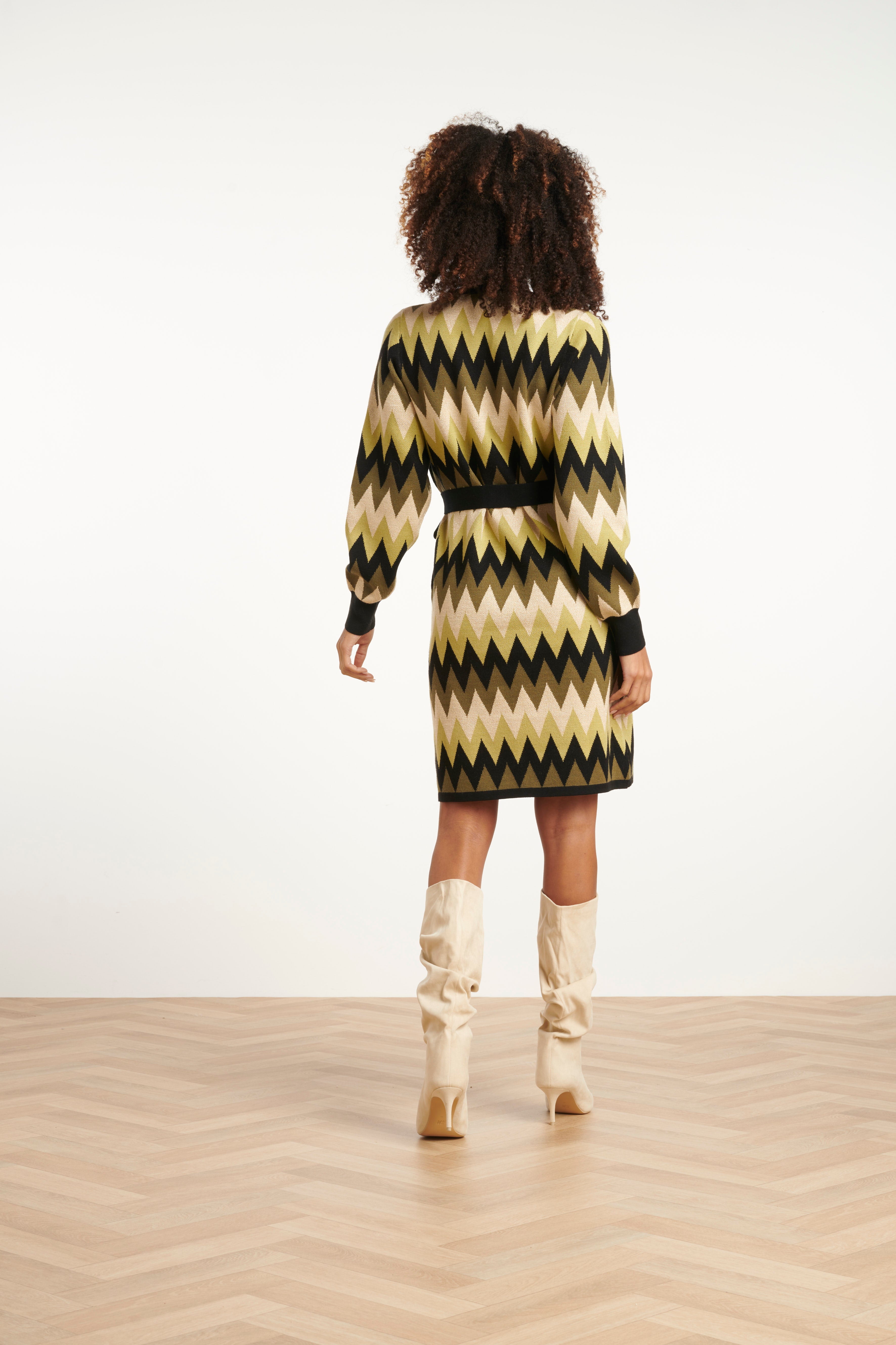Gebreide Zigzag Jurk Army En Zand | Army-Sand