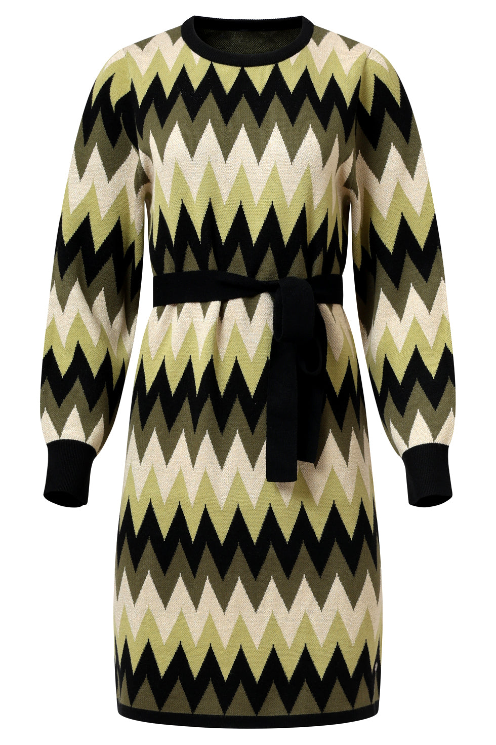Gebreide Zigzag Jurk Army En Zand | Army-Sand