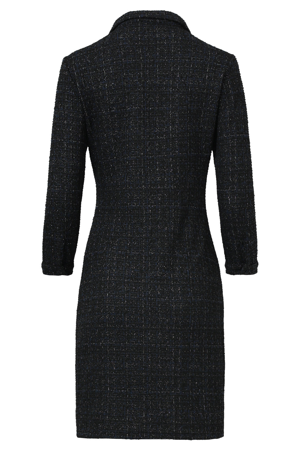 Geweven Ruittextuur Getailleerde Navy Jurk | Navy