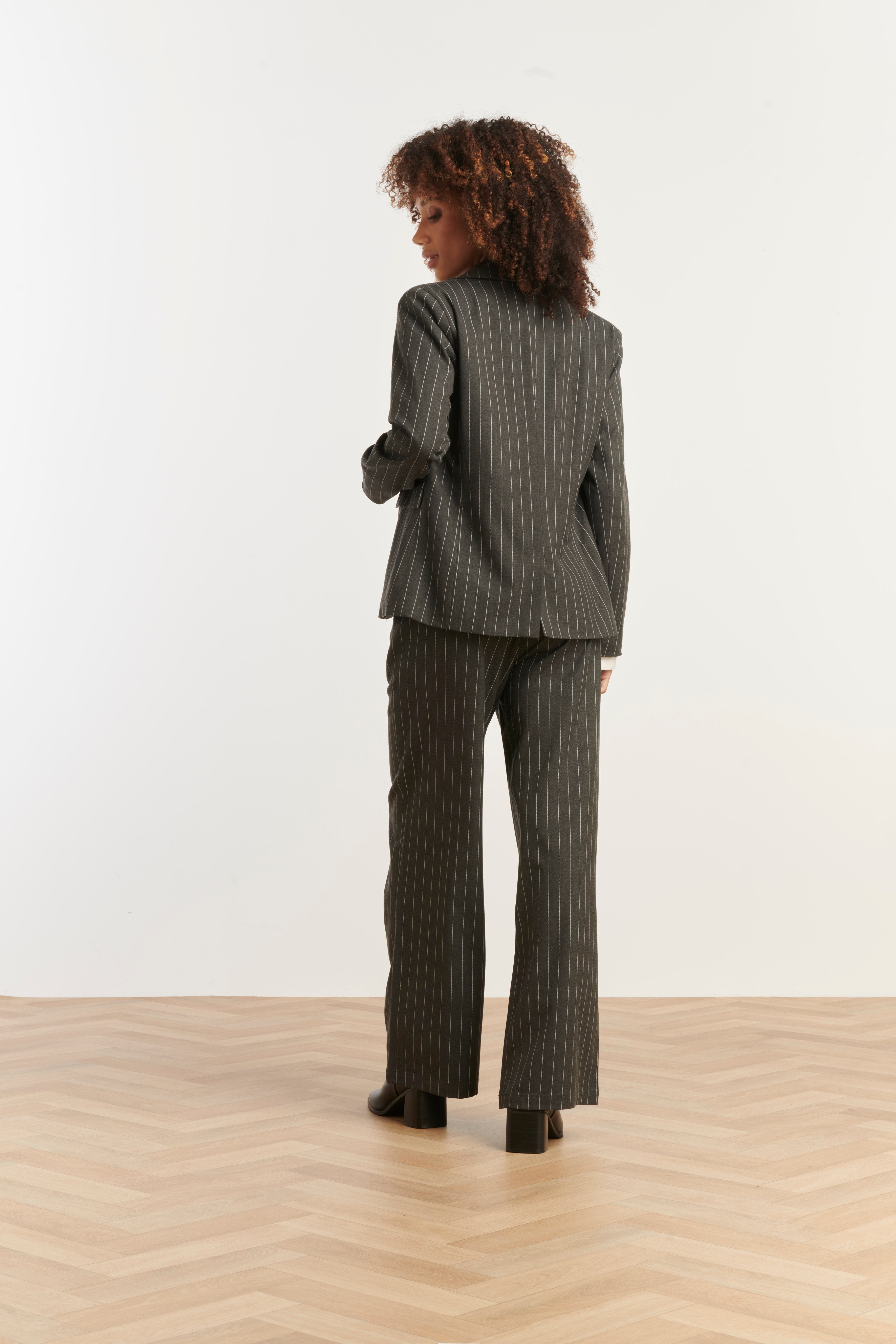 Grijs En Wit Pinstriped Blazer | Grey-White