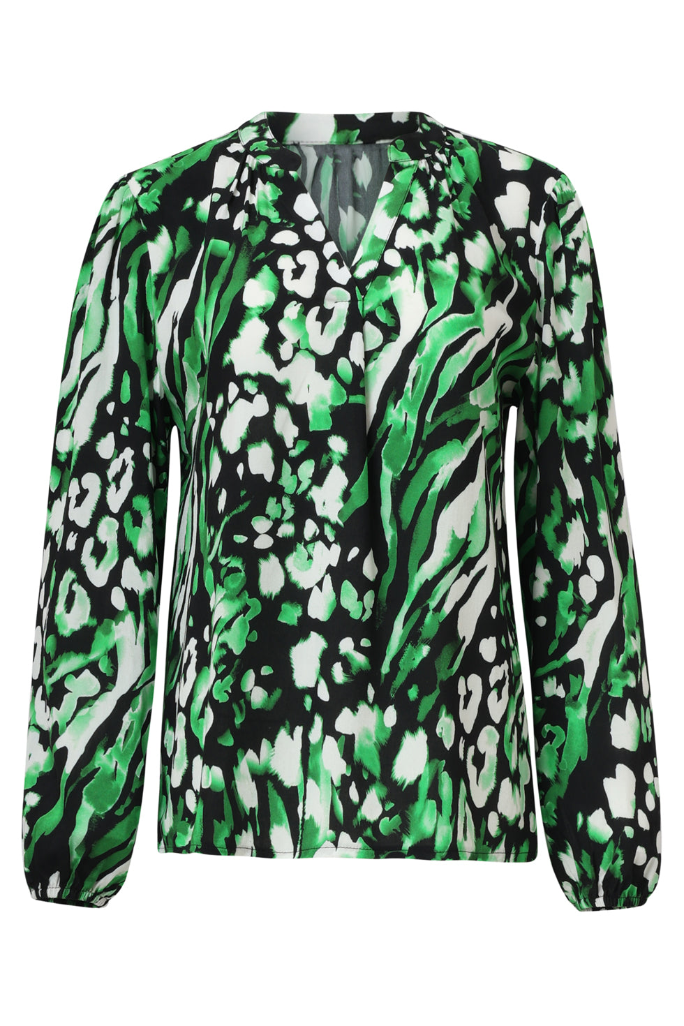 Groen En Zwart Dierenprint Top Met V-Hals | Black-Green