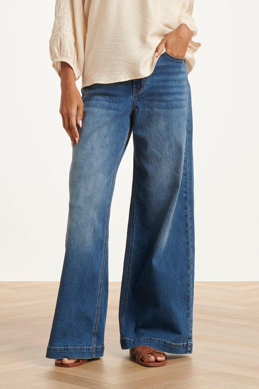 High-Waisted Wide Leg Jeans | Medium Blue Denim