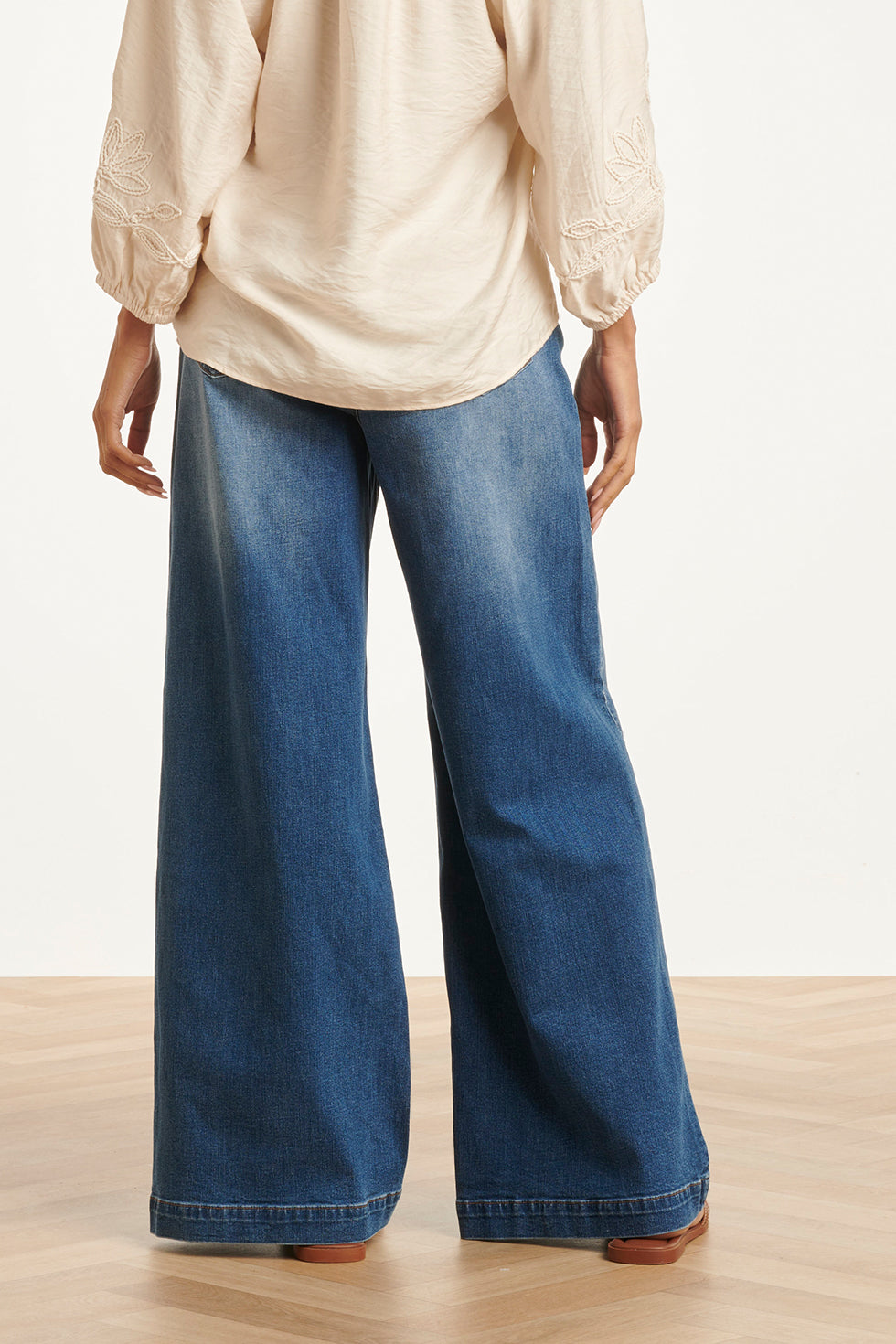 High-Waisted Wide Leg Jeans | Medium Blue Denim