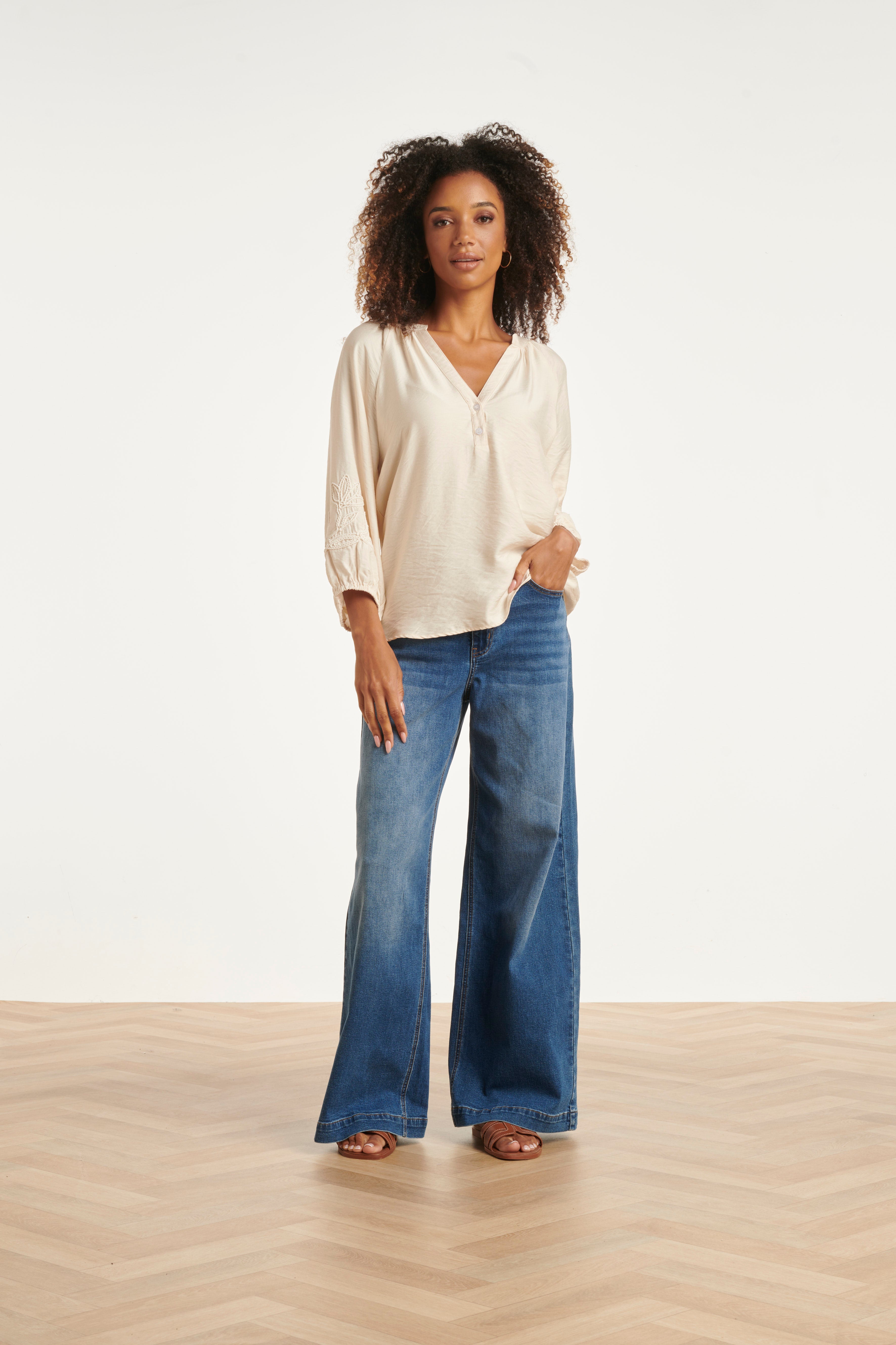 High-Waisted Wide Leg Jeans | Medium Blue Denim