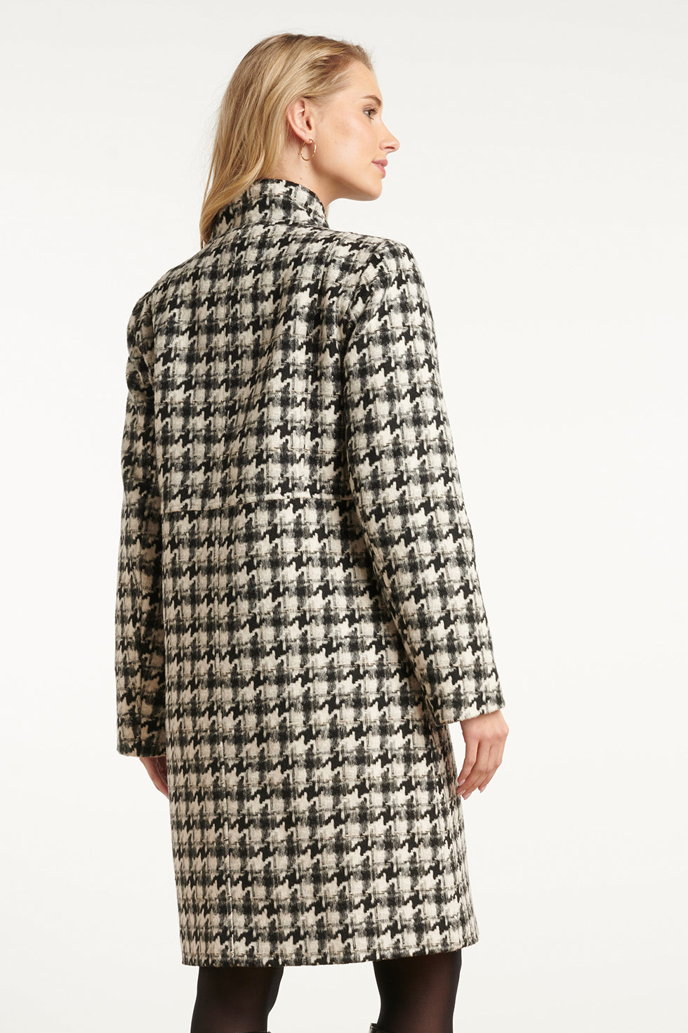 Houndstooth Jas Met Hoge Hals In Zwart En Off-White | Black-Off-White