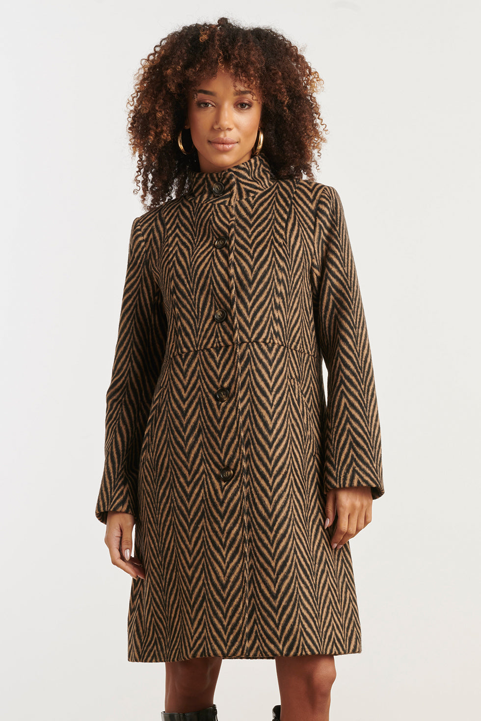 Jas Met Visgraatprint In Zwart En Camel | Black-Camel