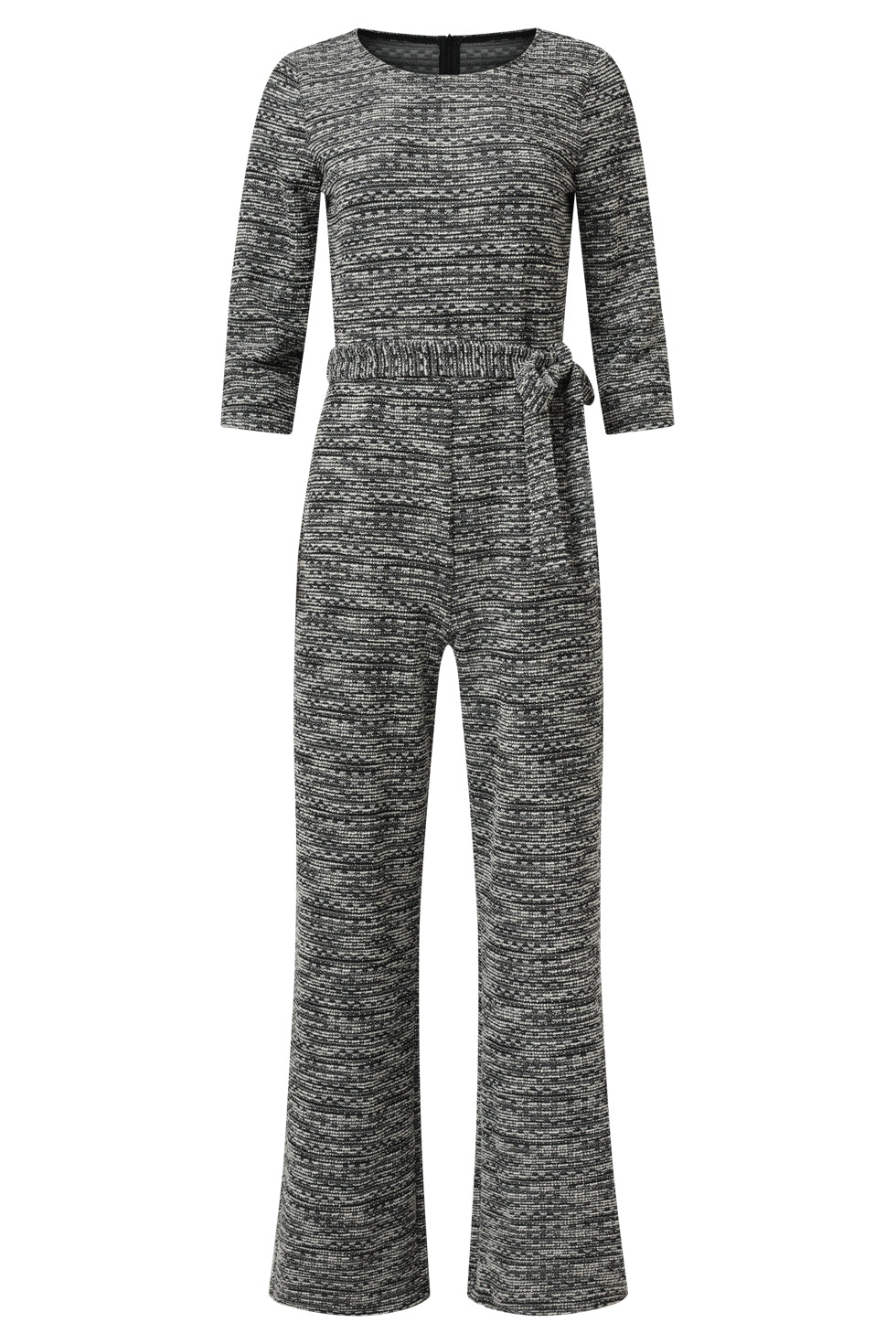 Jumpsuit met Wijde Pijpen en Tweedlook Stof Zwart en Wit | black-white