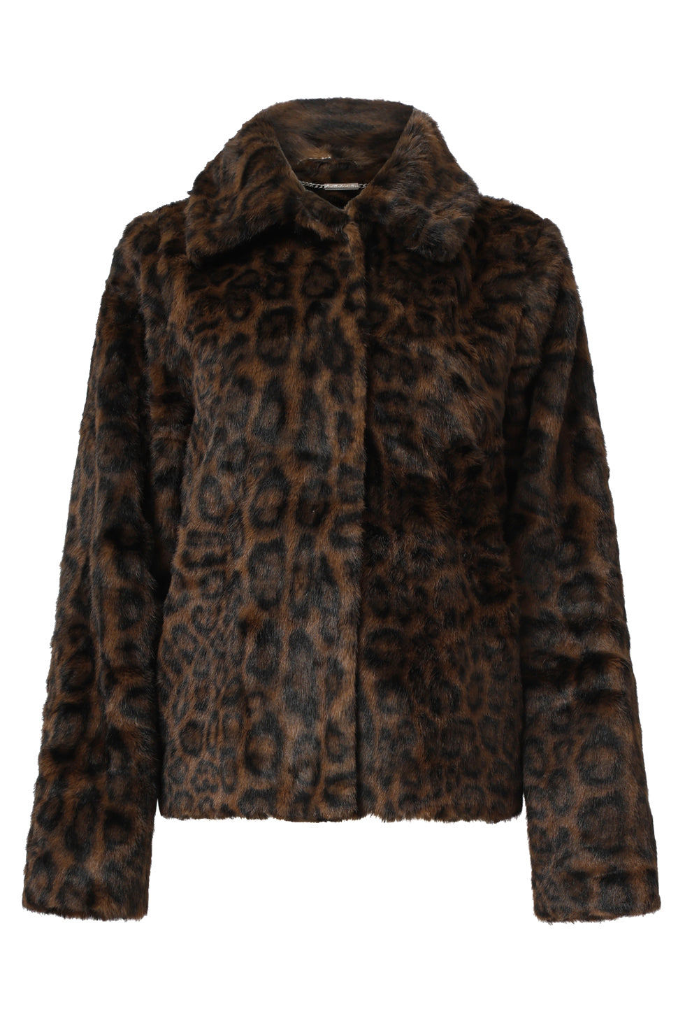 Korte Jas Van Imitatiebont Met Dierenprint Bruin En Zwart | Brown-Black