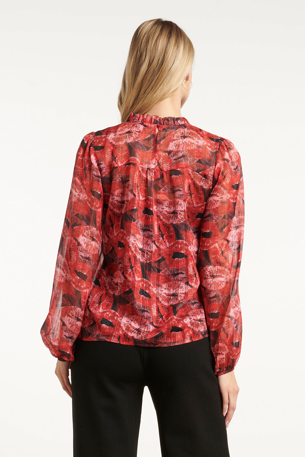 Lippenprint Chiffon Top In Rood En Zwart | Red - Black