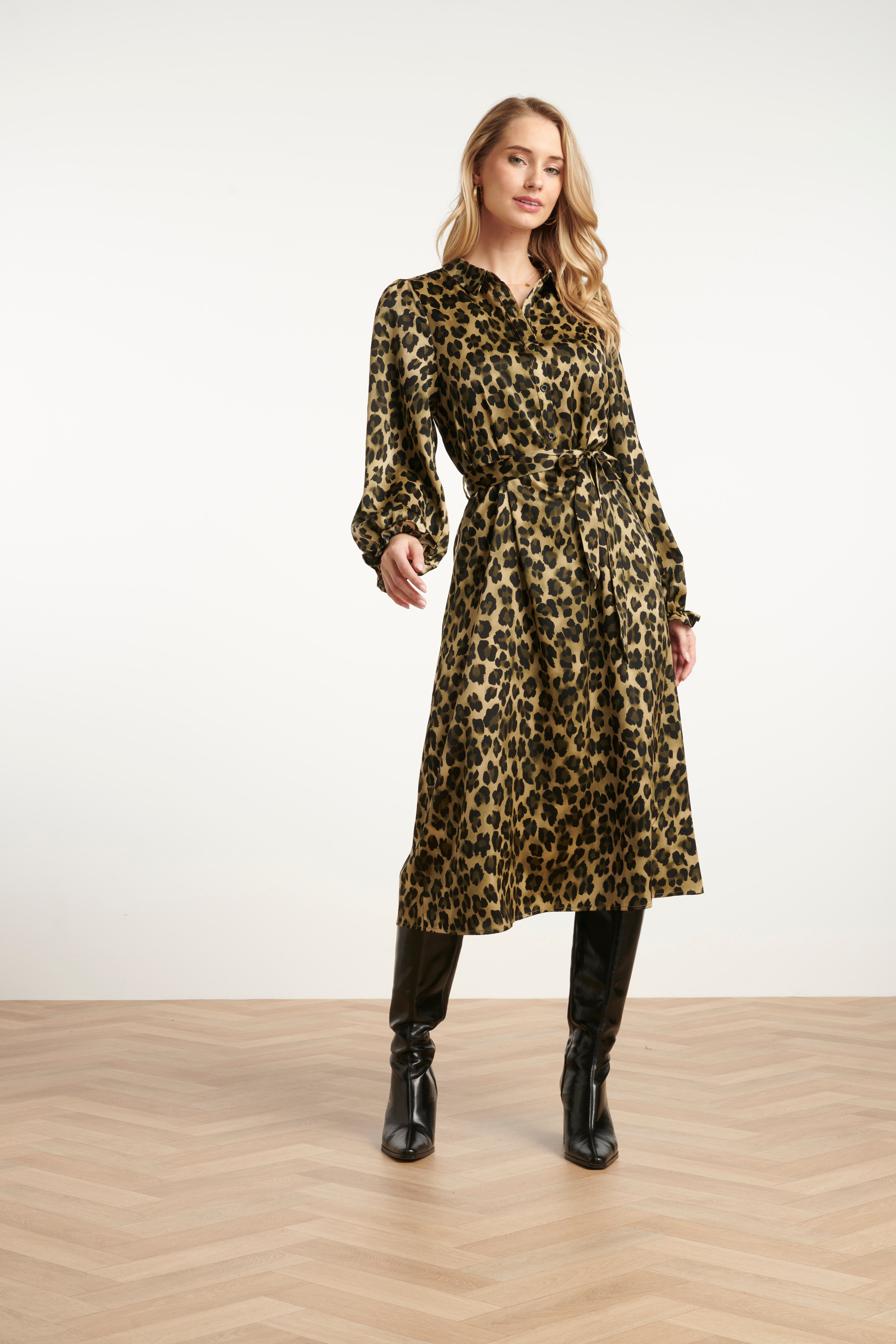Midi Shirtjurk Met Luipaardprint In Army En Zwart | Army - Black