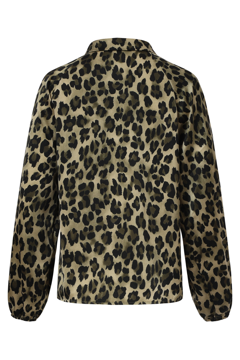 Satijnen Blouse met Luipaardprint en Pofmouwen in Army en Zwart | army-black
