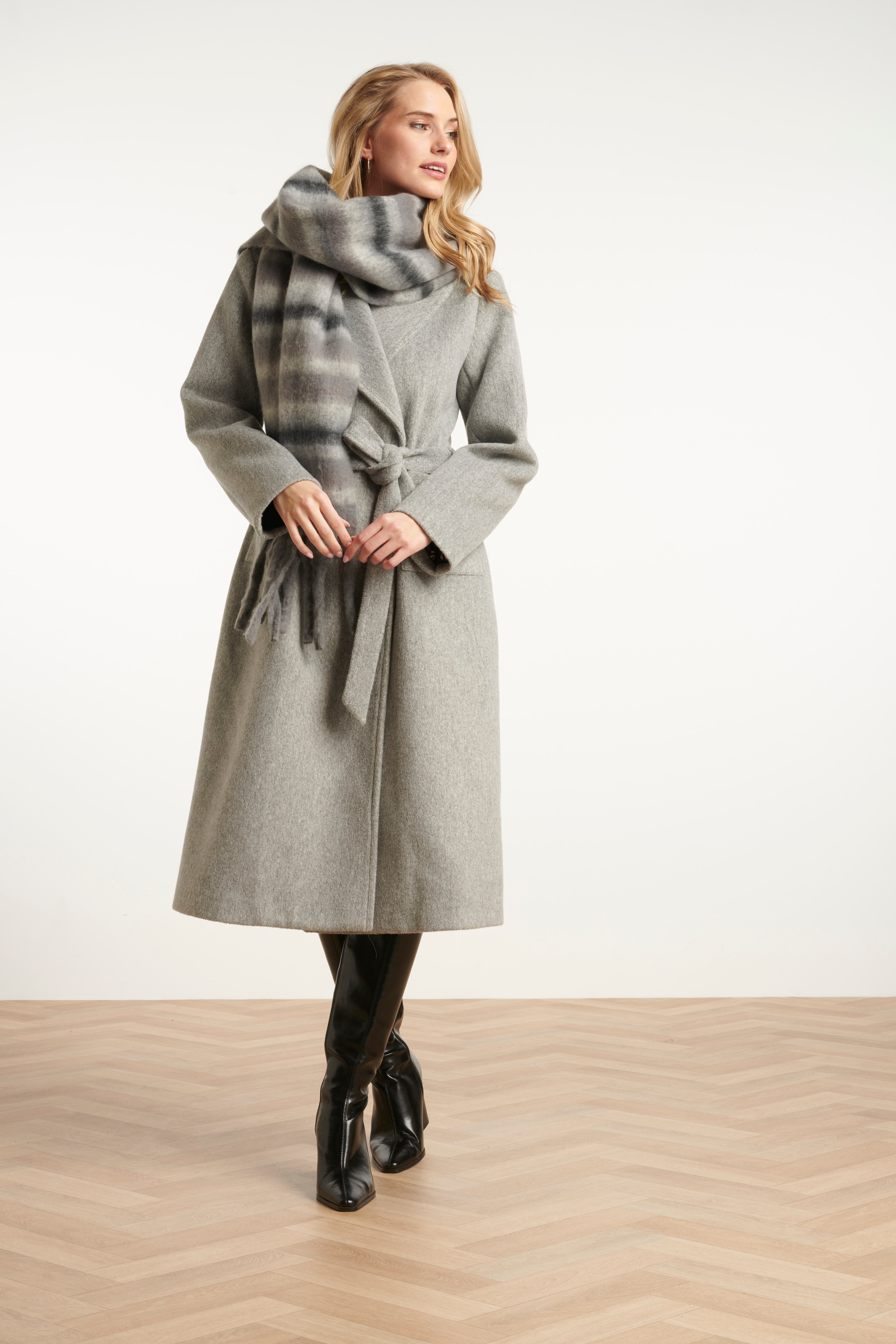 Smashed Lemon Gestreepte Dames Sjaal | Light grey-Grey