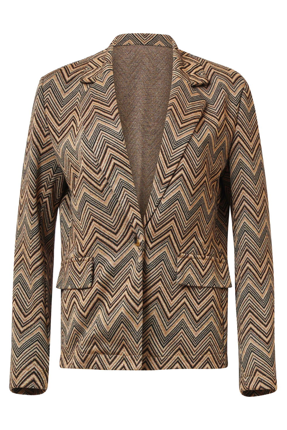 Zand En Gouden Blazer Met Zigzagprint | Sand - Gold