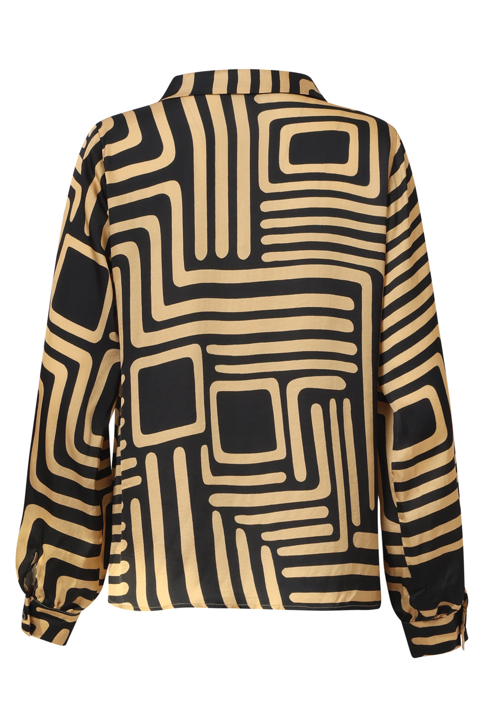 Zwart En Goud Grafische Geprint Top Met Kraag | Black-Camel