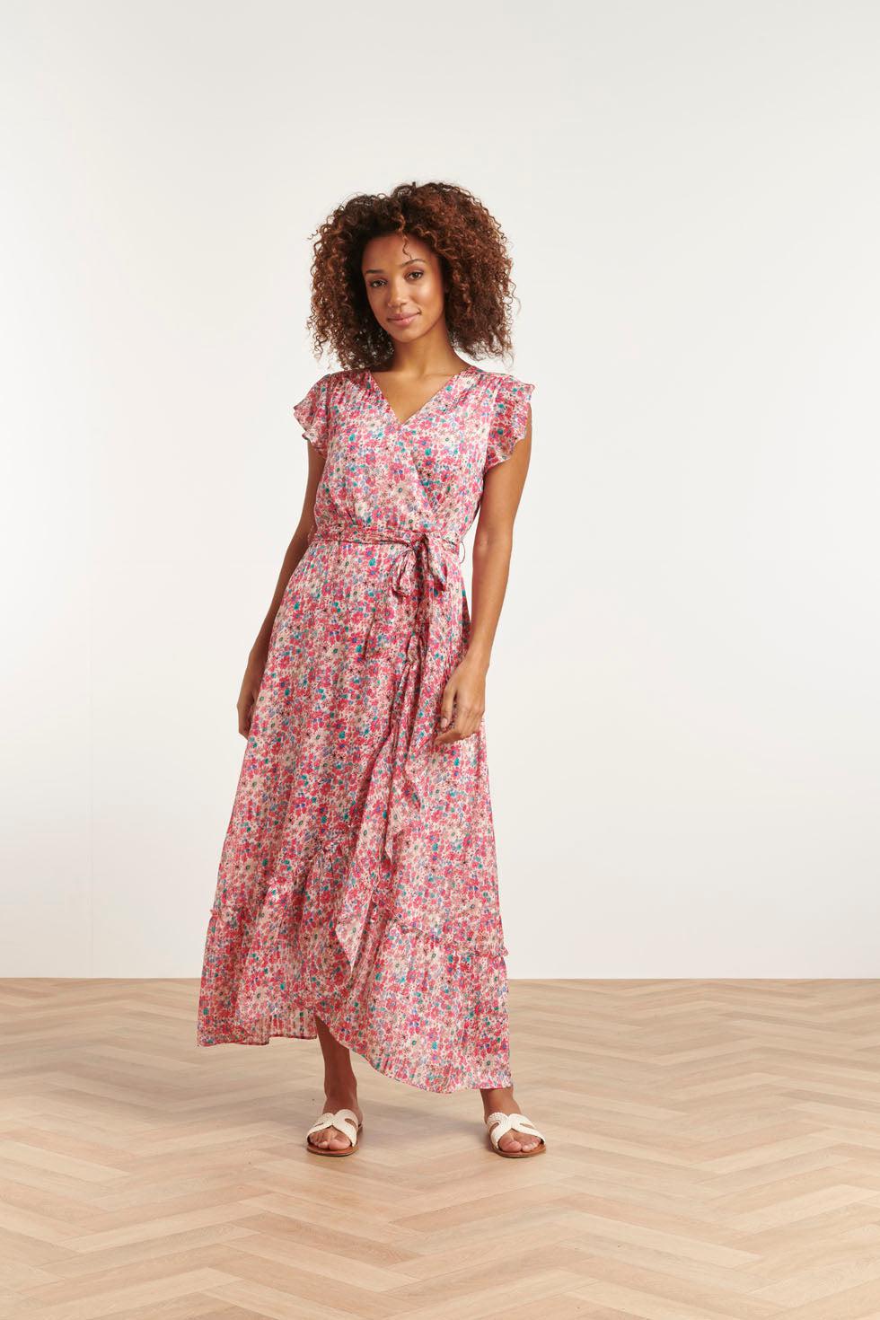 22415 Women Short Sleeve Floral Printed Midi Dress