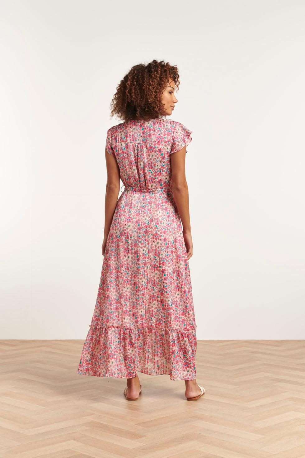 22415 Women Short Sleeve Floral Printed Midi Dress