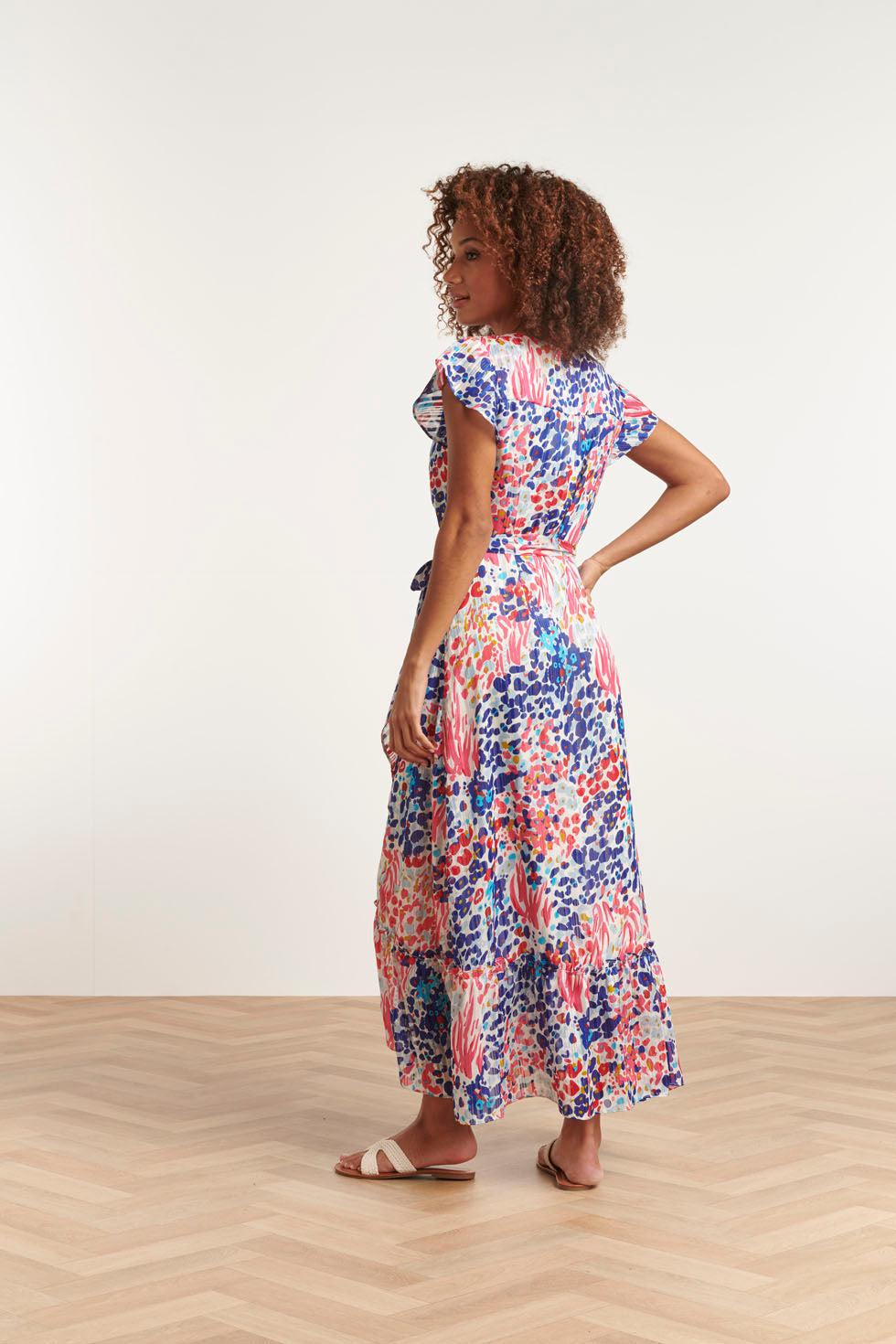 22421 Women'S Blue Pink Short Sleeve Maxi Dress