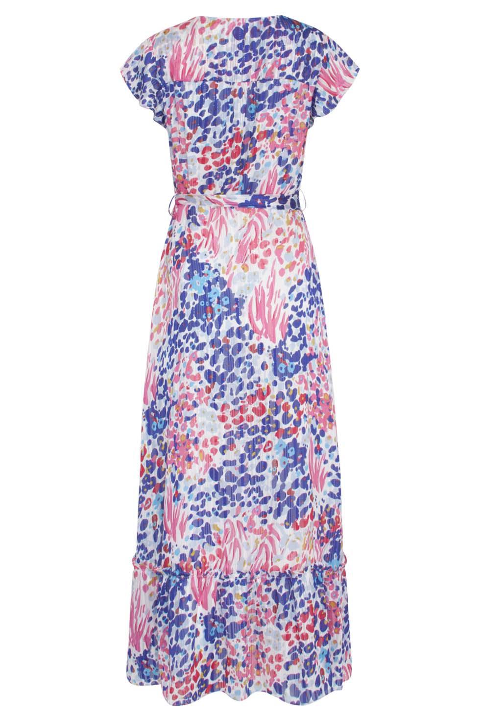 22421 Women'S Blue Pink Short Sleeve Maxi Dress