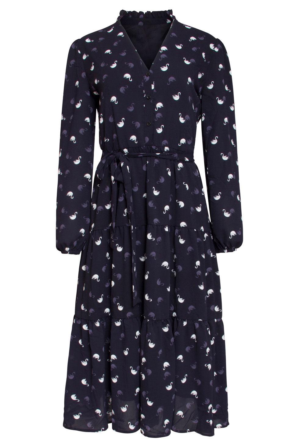 22516 Midi Jurk Zwanenprint
