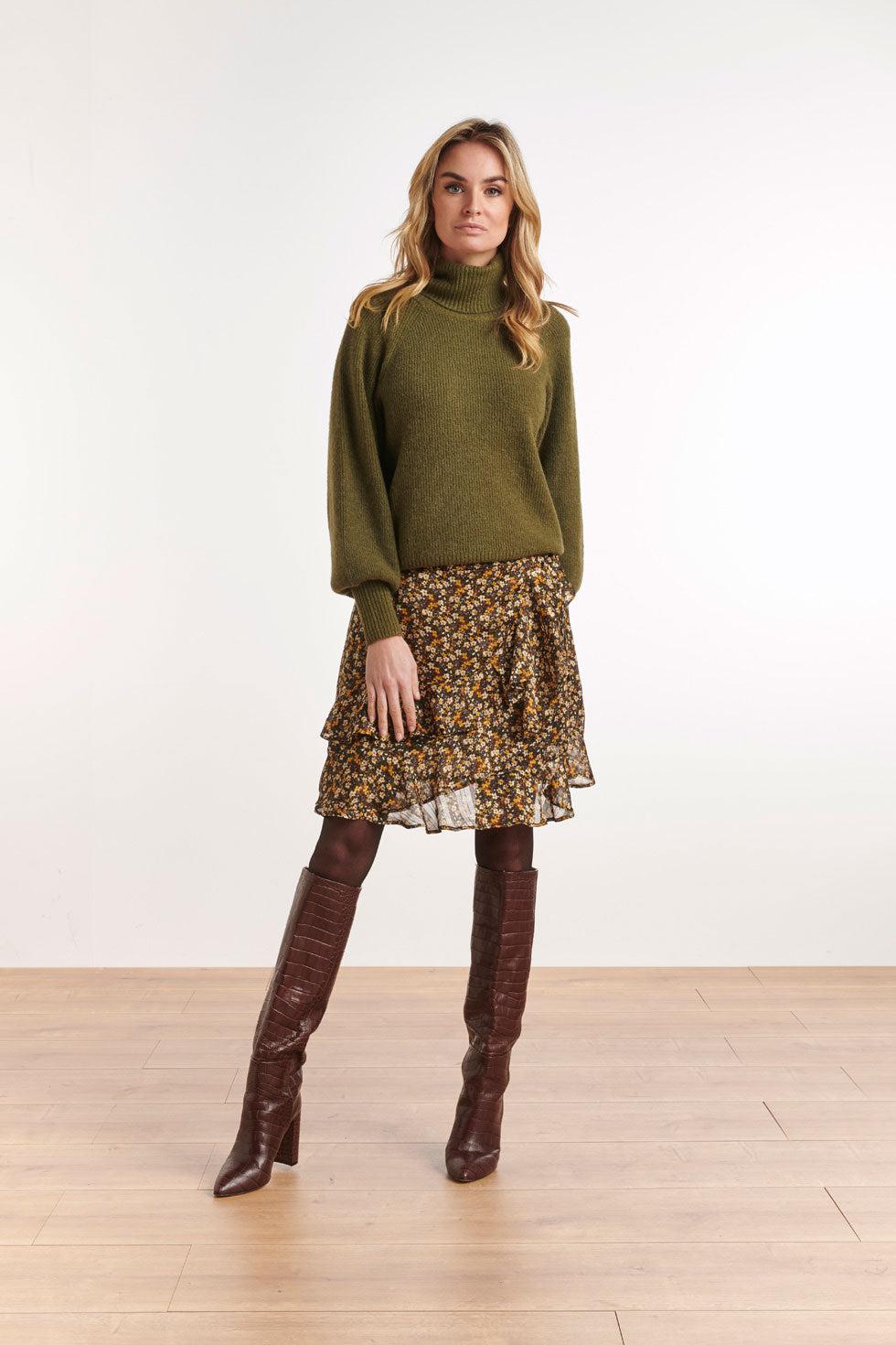 22532 Korte Ruffle Rok Bloemenprint Lurex