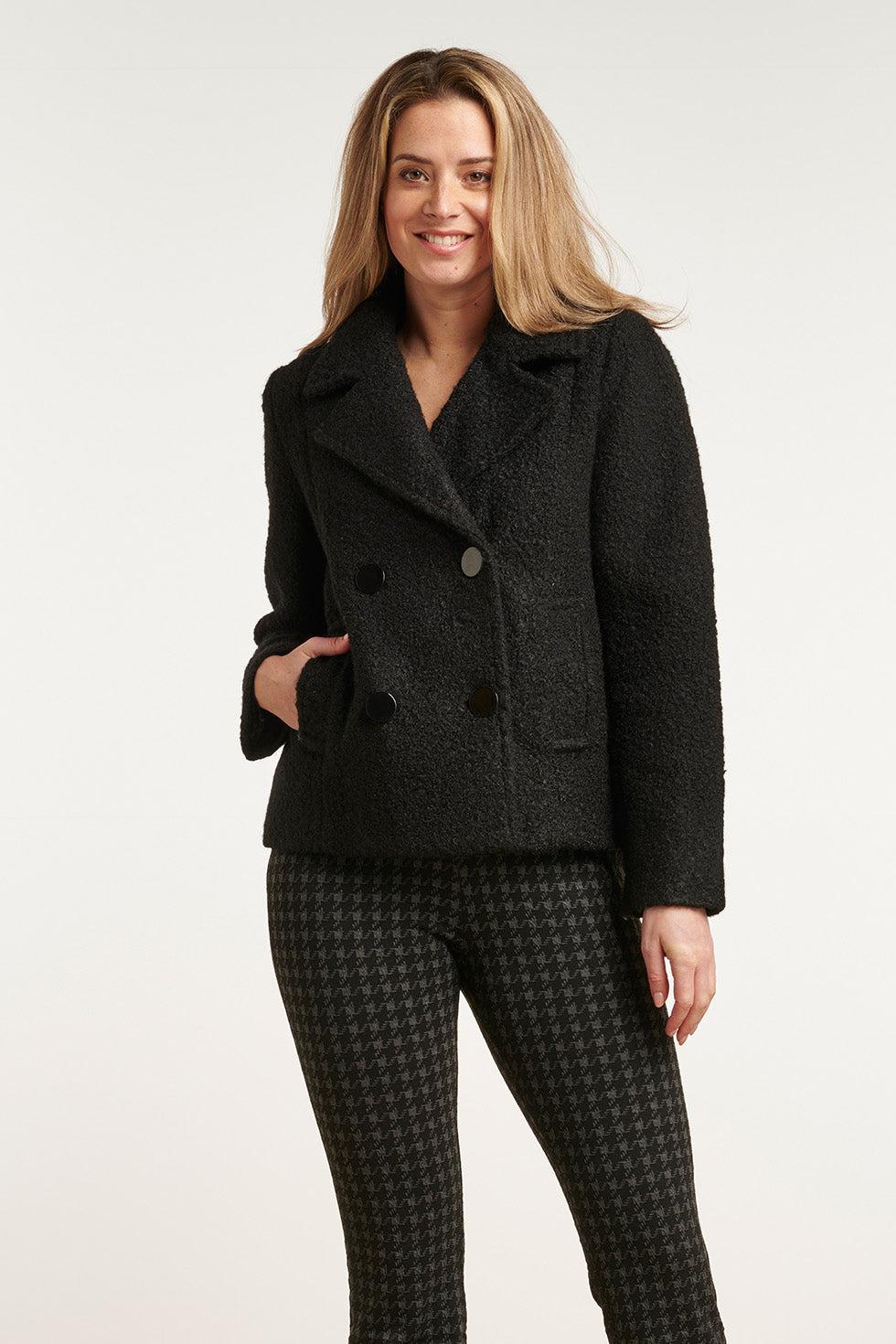 22558 Bouclé Jas Kort Zwart